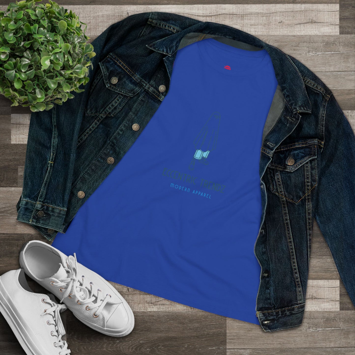 Eccentric Trendz Ladies' V-Neck Minimal Blue Ghost Graphic Tee