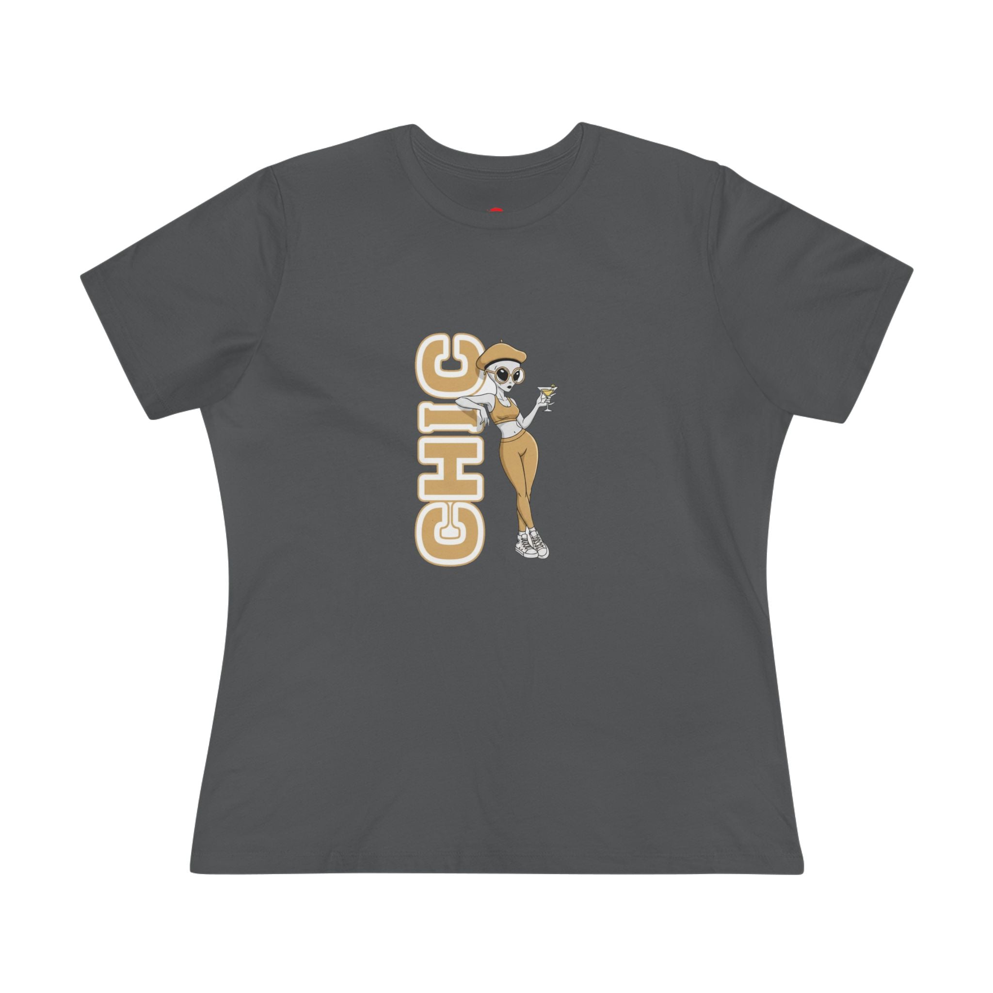 Eccentric Trendz Ladies' V-Neck Minimal Tan "CHIC" Graphic Tee