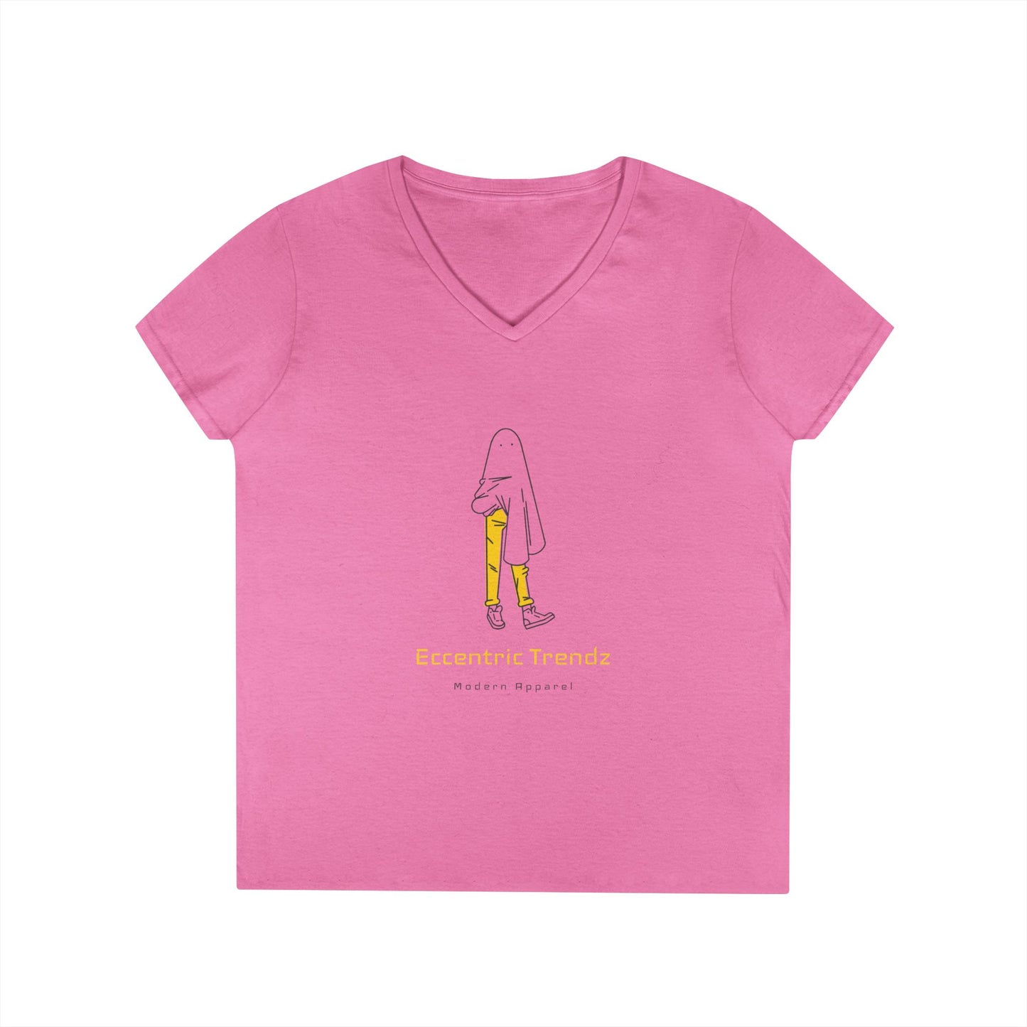 Eccentric Trendz Ladies' V-Neck Minimal Yellow Ghost Graphic Tee