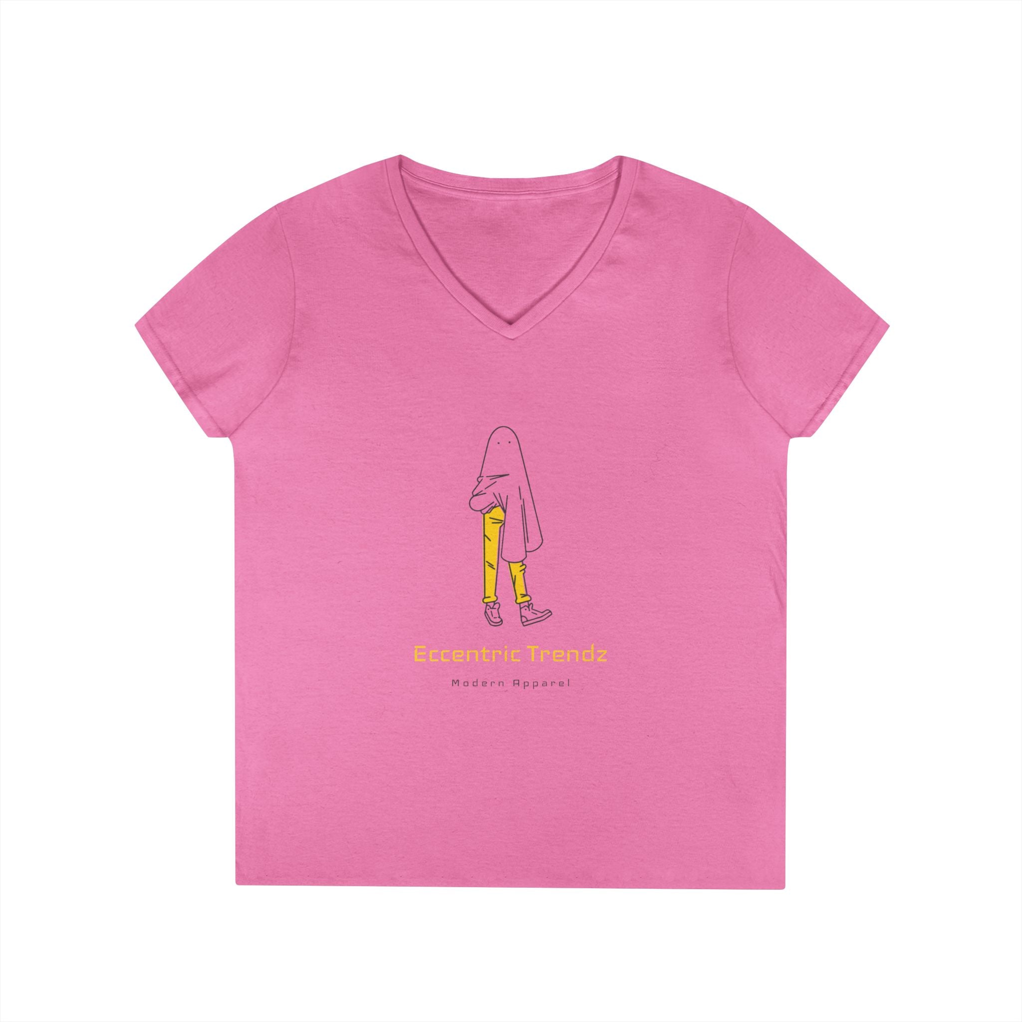 Eccentric Trendz Ladies' V-Neck Minimal Yellow Ghost Graphic Tee