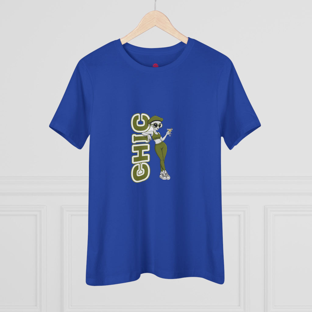 Eccentric Trendz Ladies' V-Neck Minimal Green "CHIC" Graphic Tee
