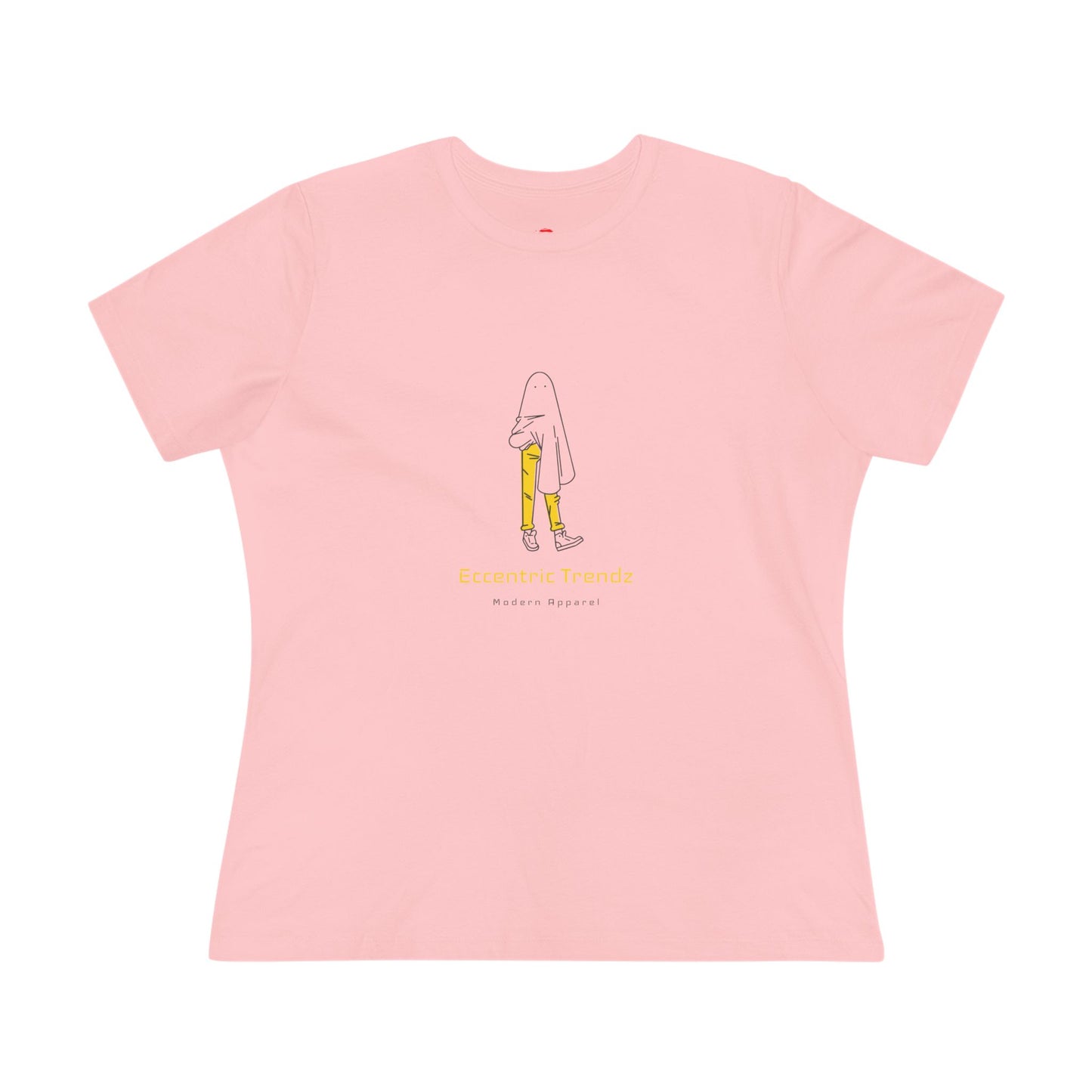 Eccentric Trendz Ladies' V-Neck Minimal Yellow Ghost Graphic Tee