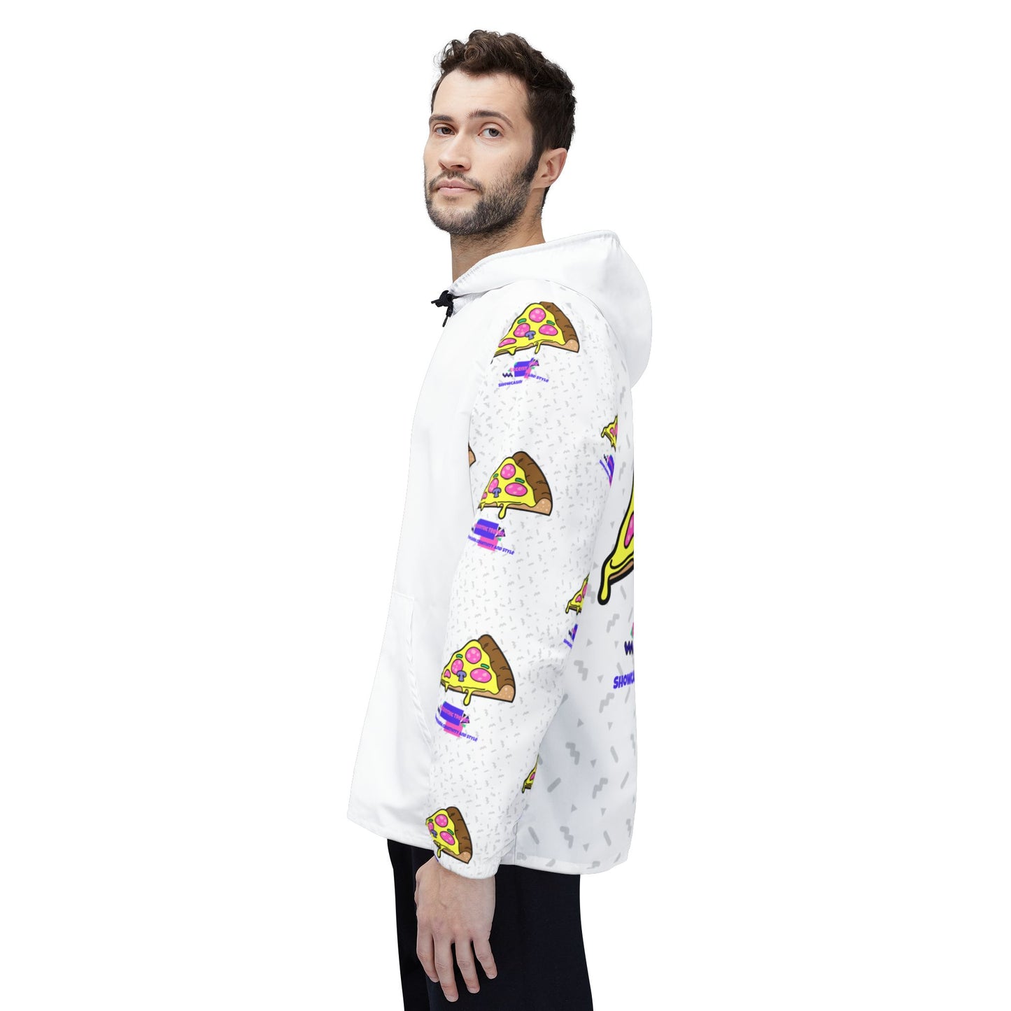 Eccentric Trendz Hooded Retro Pixel Pizza Design Windbreaker