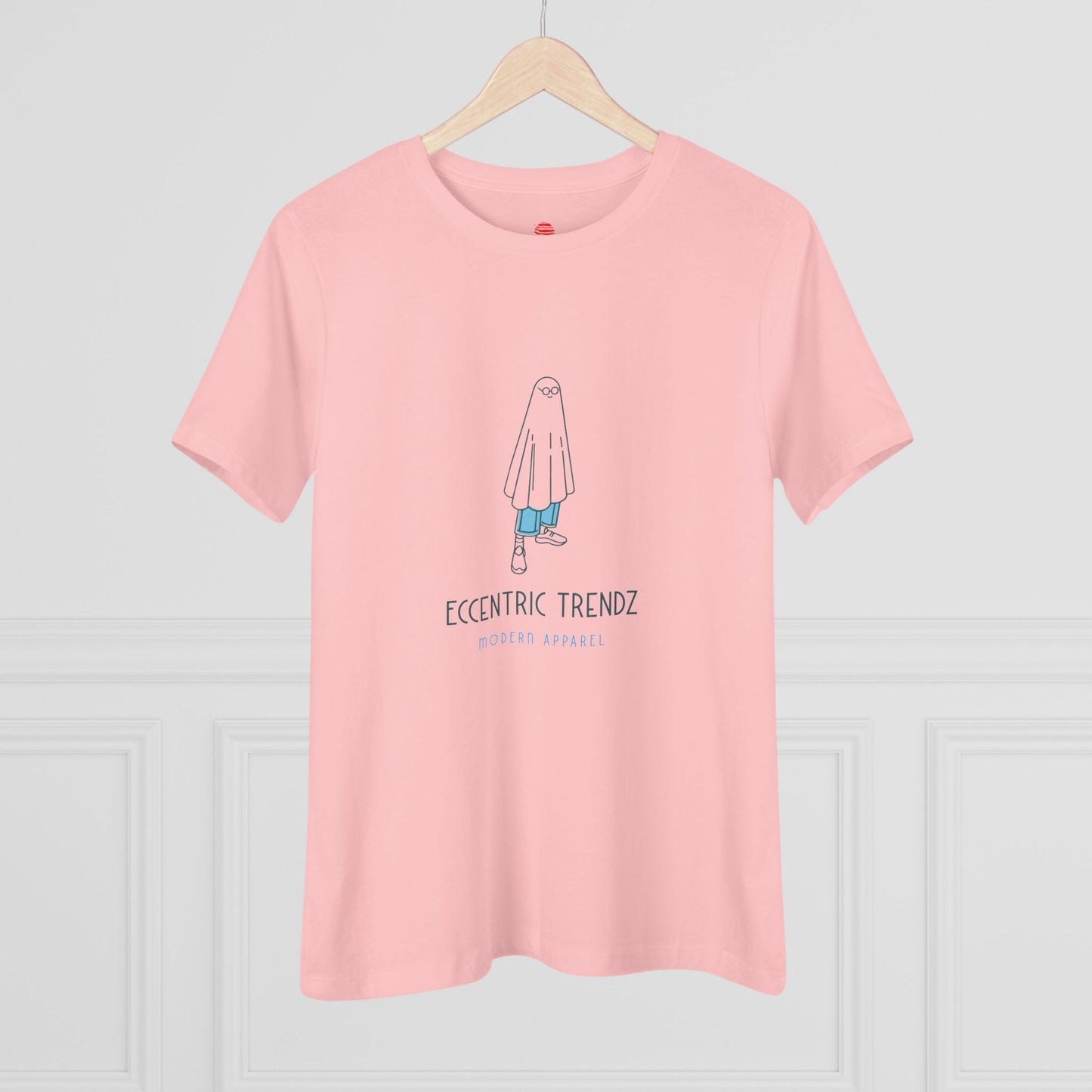 Eccentric Trendz Ladies' V-Neck Minimal Blue Ghost Graphic Tee