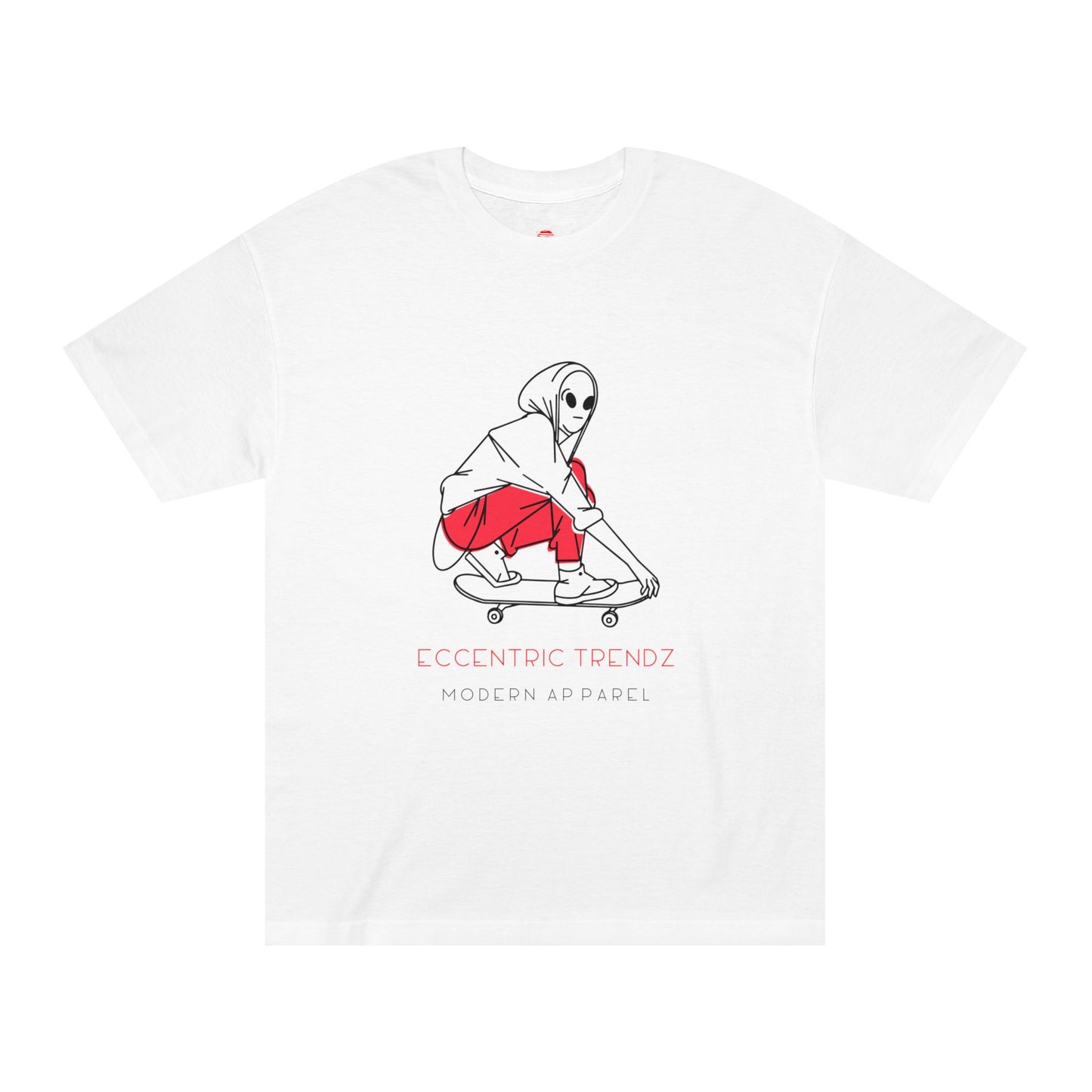 Eccentric Trendz Alien Skater Graphic Tee — Minimalist Skateboard design