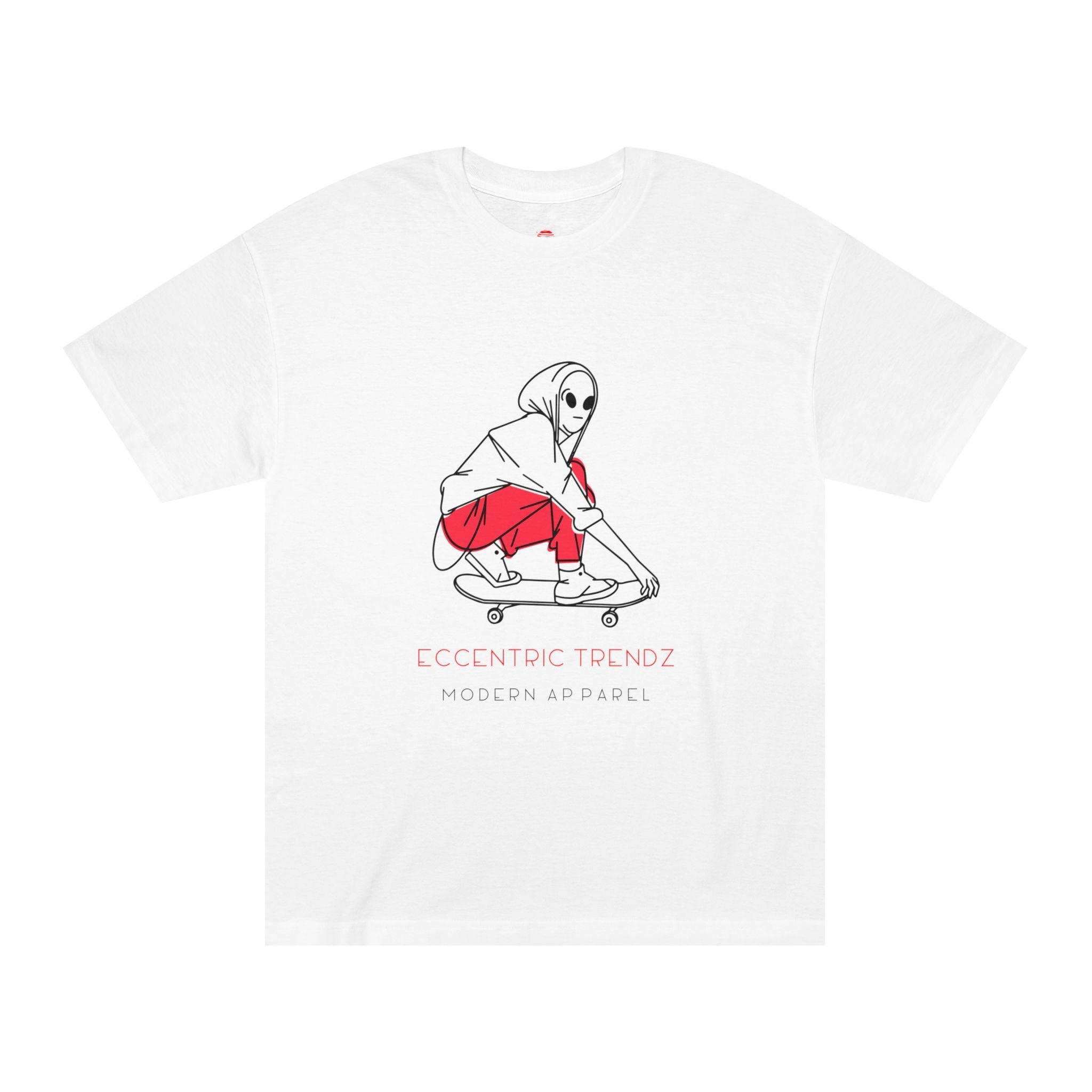 Eccentric Trendz Alien Skater Graphic Tee — Minimalist Skateboard design
