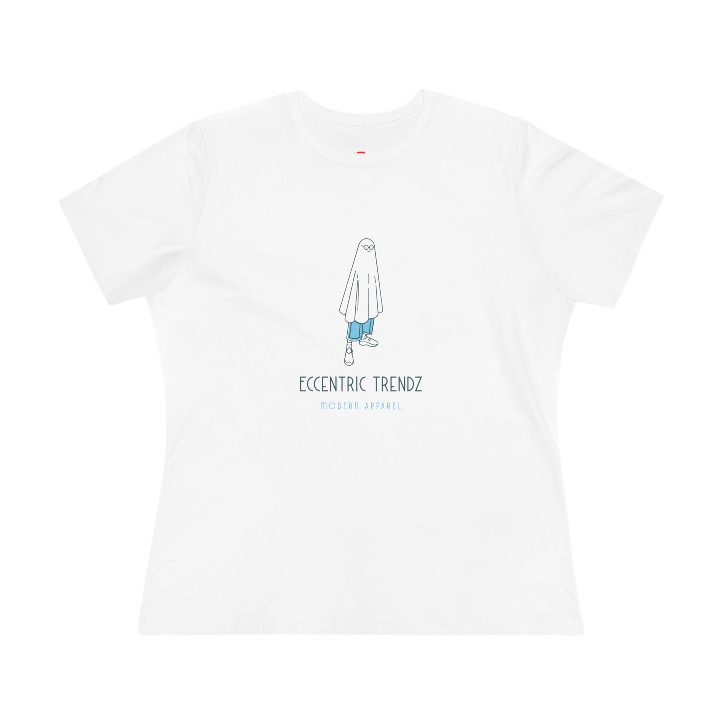 Eccentric Trendz Ladies' V-Neck Minimal Blue Ghost Graphic Tee