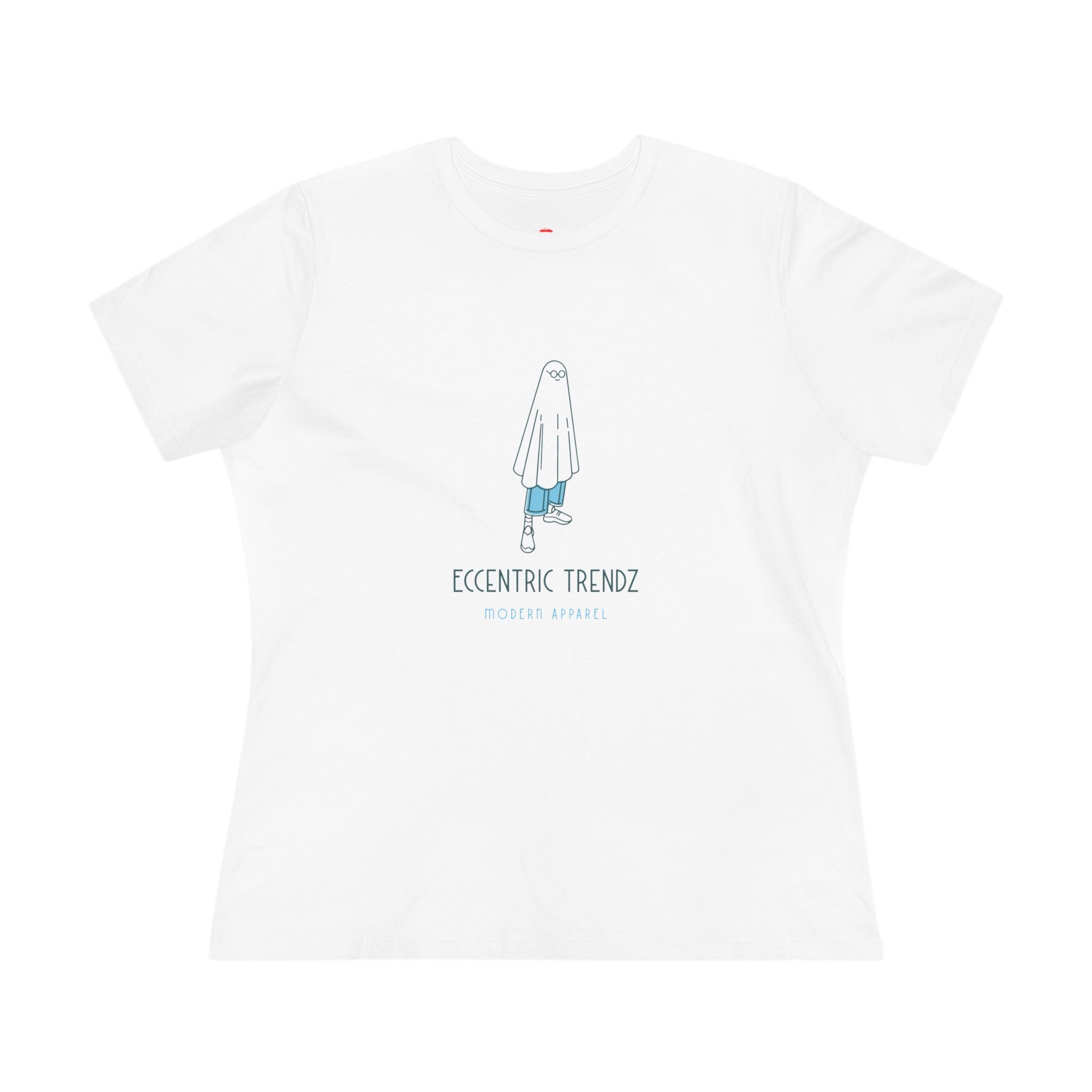 Eccentric Trendz Ladies' V-Neck Minimal Blue Ghost Graphic Tee