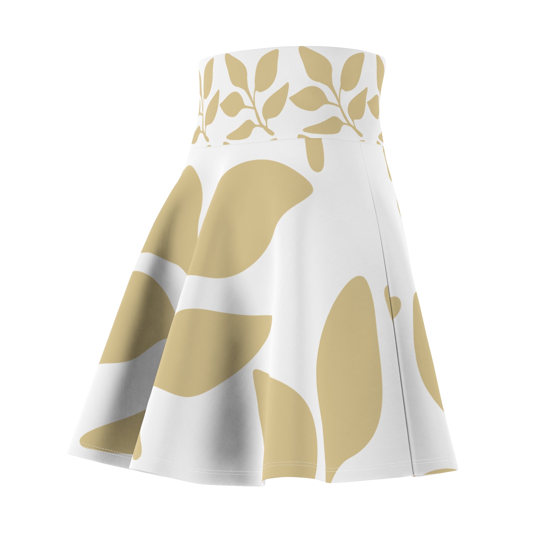 Eccentric Trendz Floral Beige Leaf Print High-Waist Skater Skirt