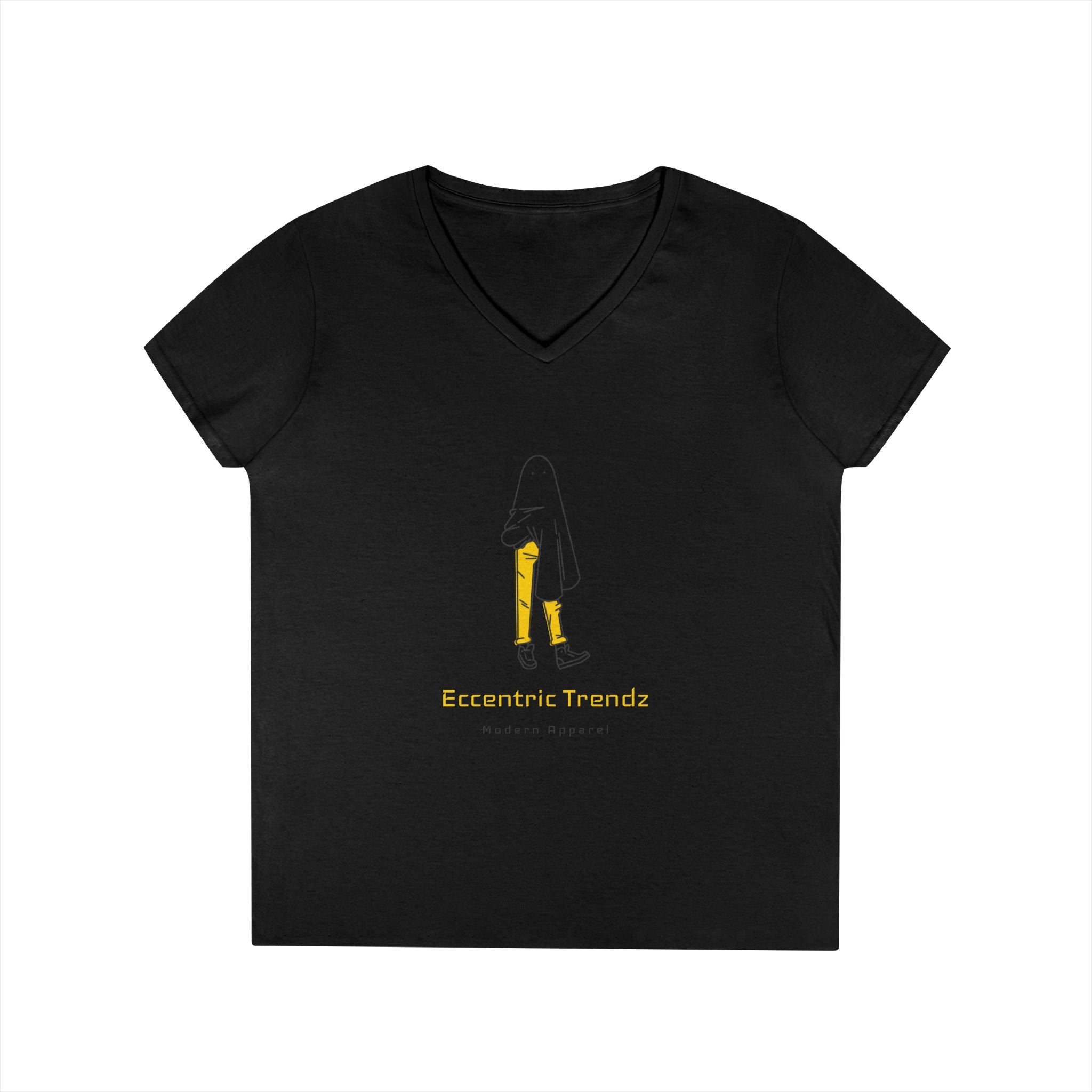 Eccentric Trendz Ladies' V-Neck Minimal Yellow Ghost Graphic Tee