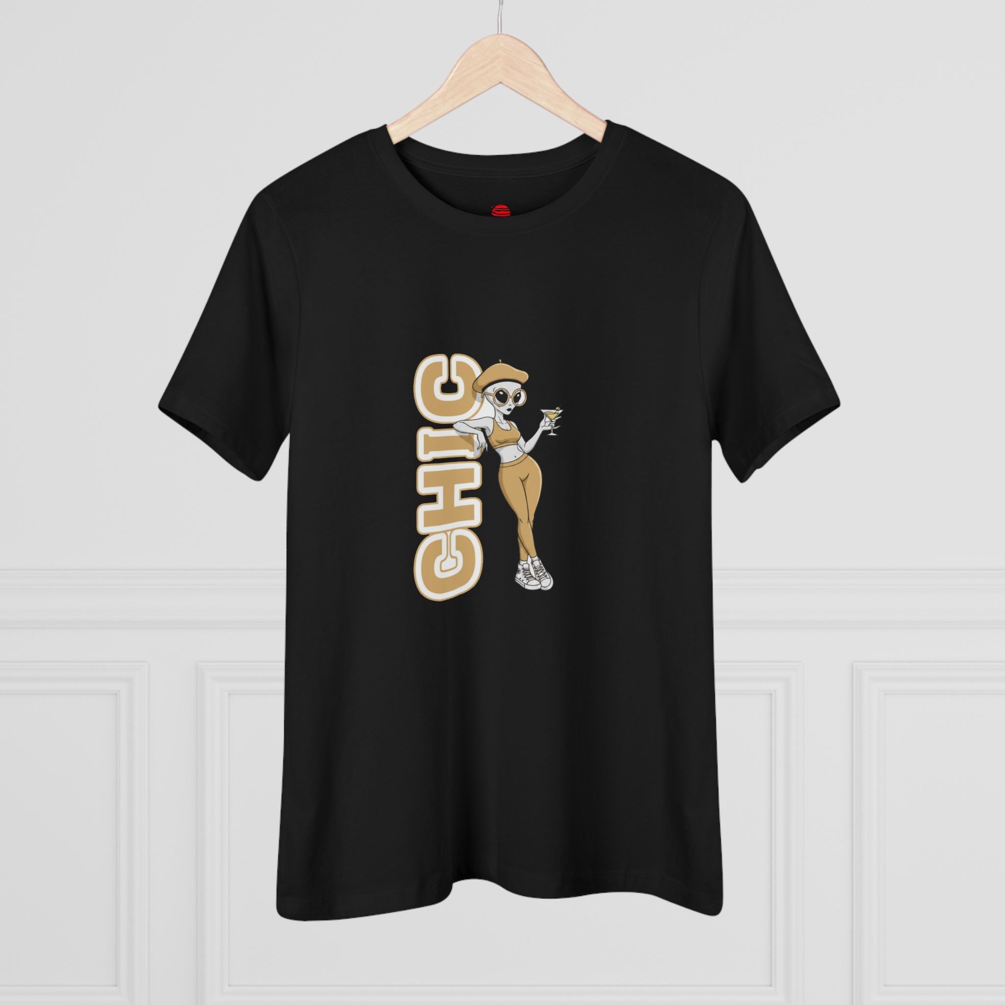 Eccentric Trendz Ladies' V-Neck Minimal Tan "CHIC" Graphic Tee
