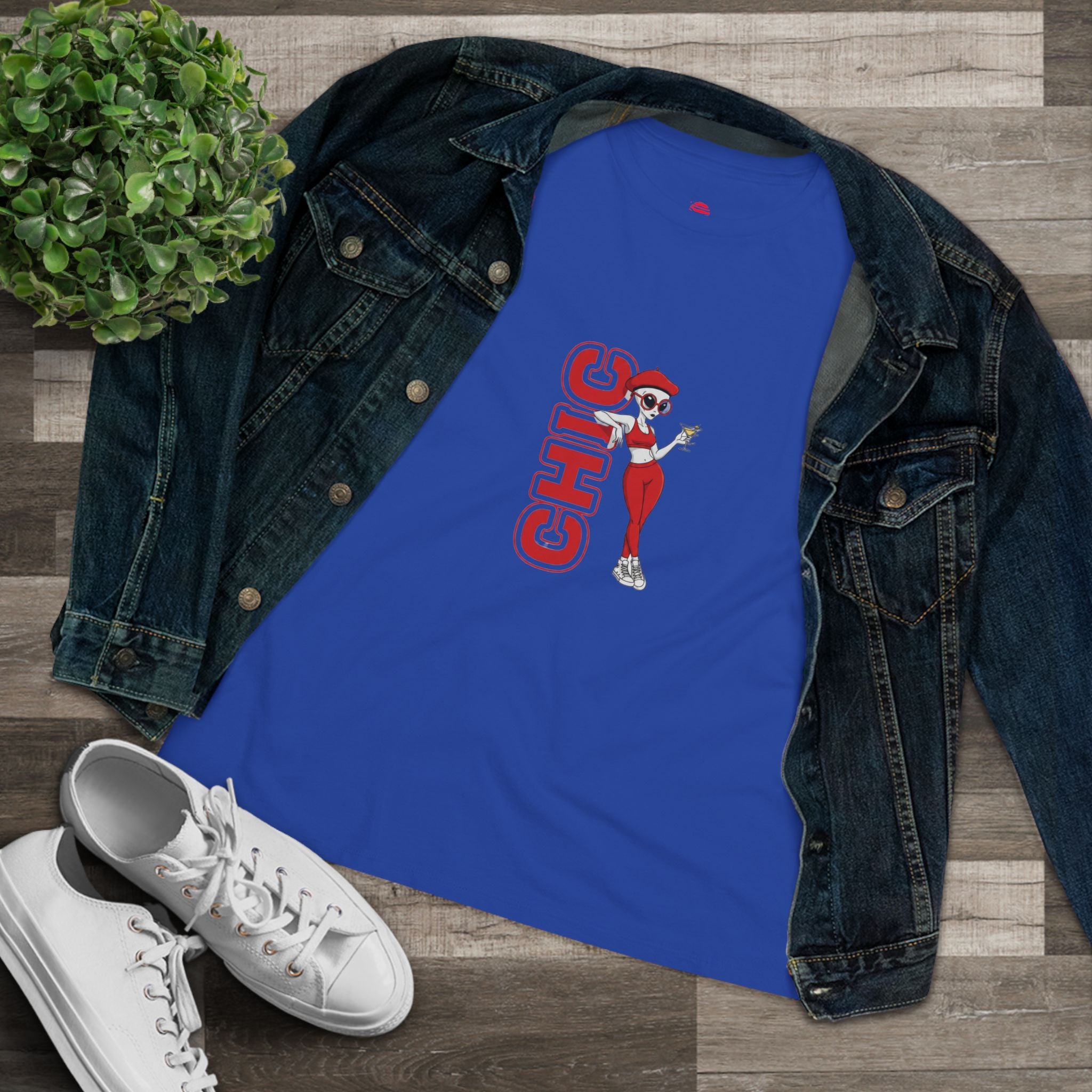 Eccentric Trendz Ladies' Minimal Red "CHIC" Graphic Tee