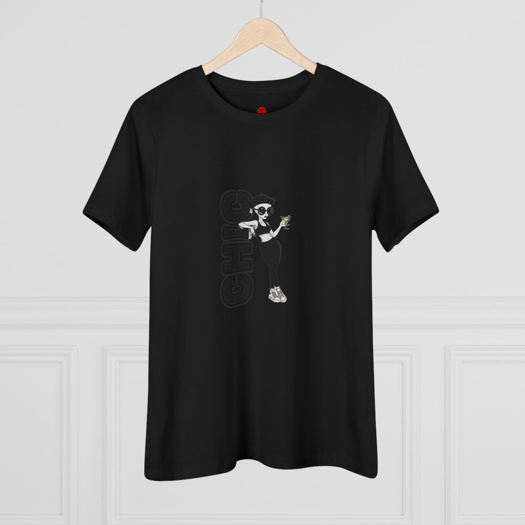 Eccentric Trendz Ladies' V-Neck Minimal Black "CHIC" Graphic Tee