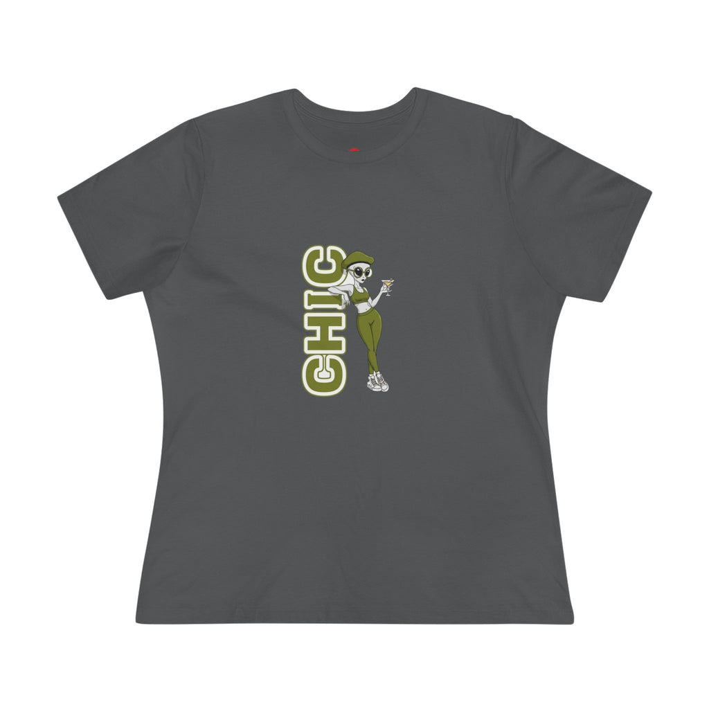 Eccentric Trendz Ladies' V-Neck Minimal Green "CHIC" Graphic Tee