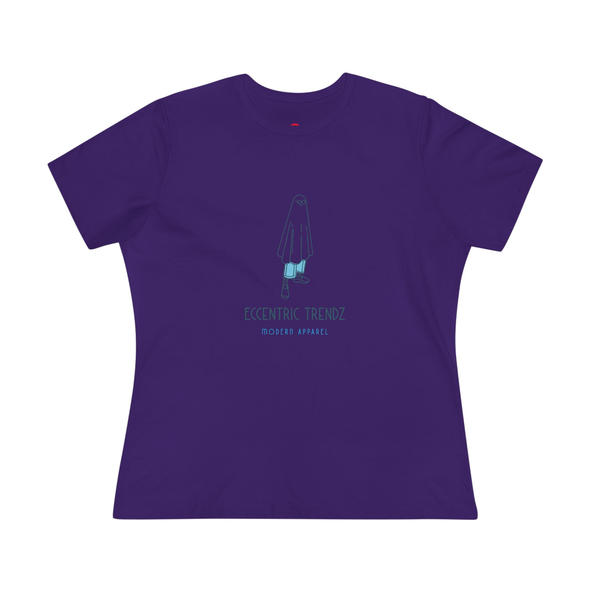 Eccentric Trendz Ladies' V-Neck Minimal Blue Ghost Graphic Tee