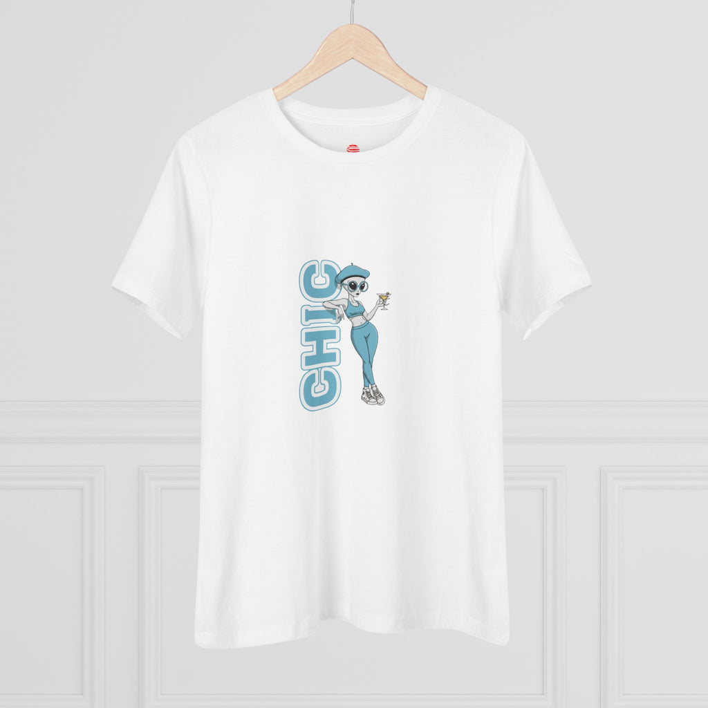 Eccentric Trendz Ladies' V-Neck Minimal Light Blue "CHIC" Graphic Tee