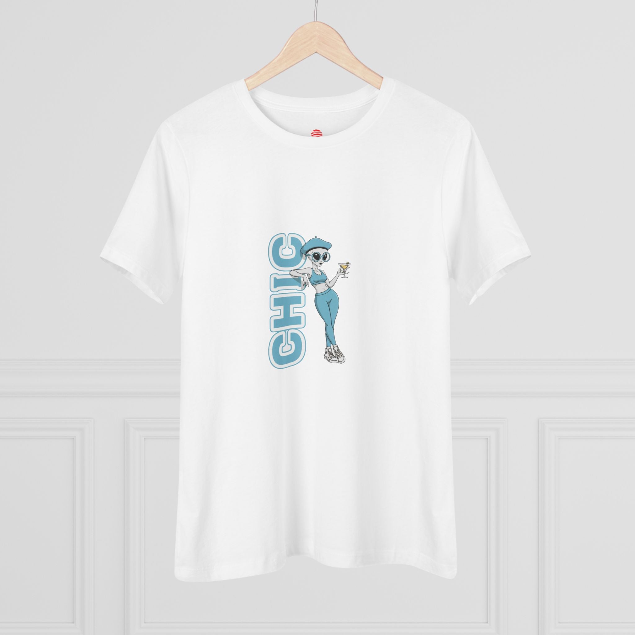 Eccentric Trendz Ladies' V-Neck Minimal Light Blue "CHIC" Graphic Tee