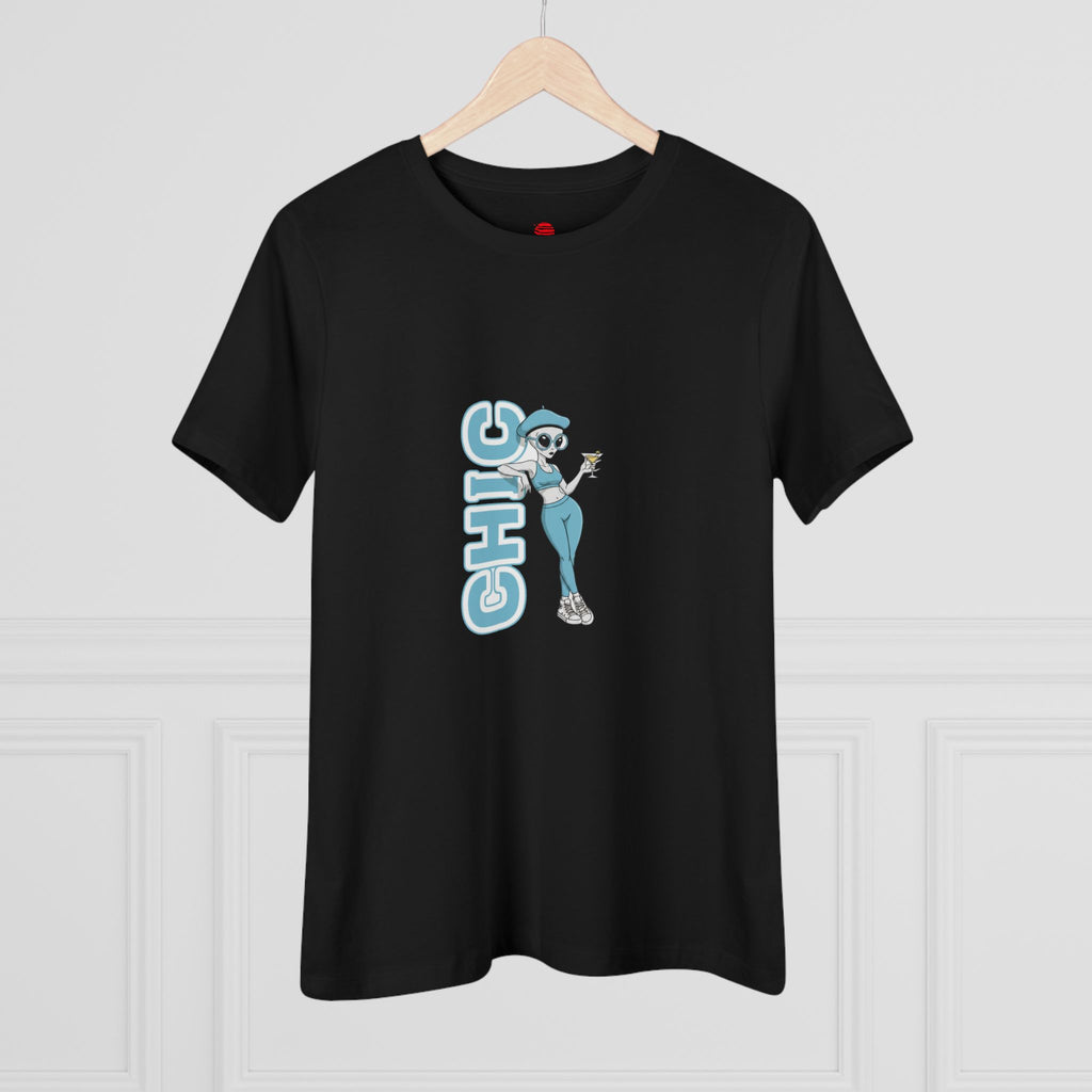 Eccentric Trendz Ladies' V-Neck Minimal Light Blue "CHIC" Graphic Tee