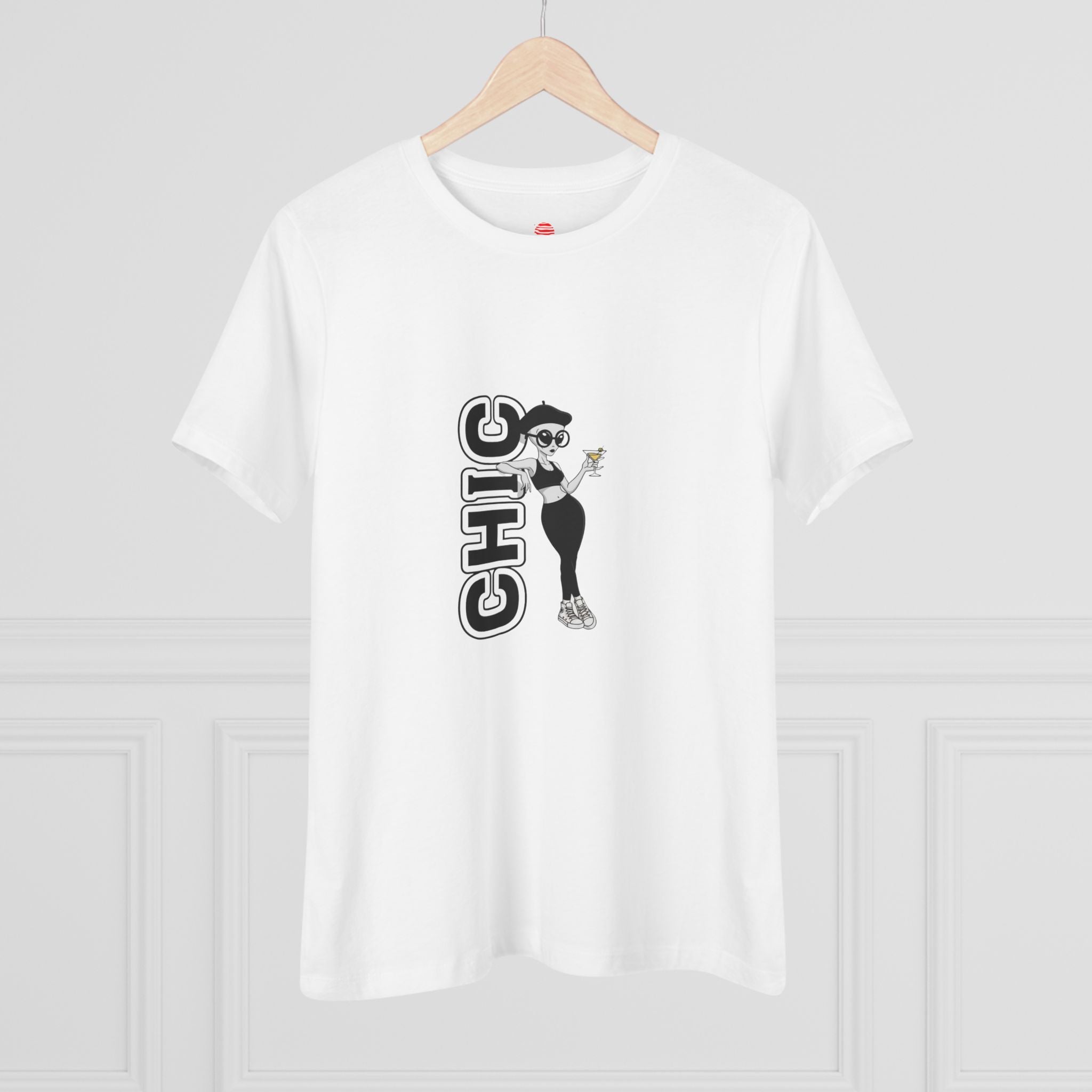Eccentric Trendz Ladies' V-Neck Minimal Black "CHIC" Graphic Tee
