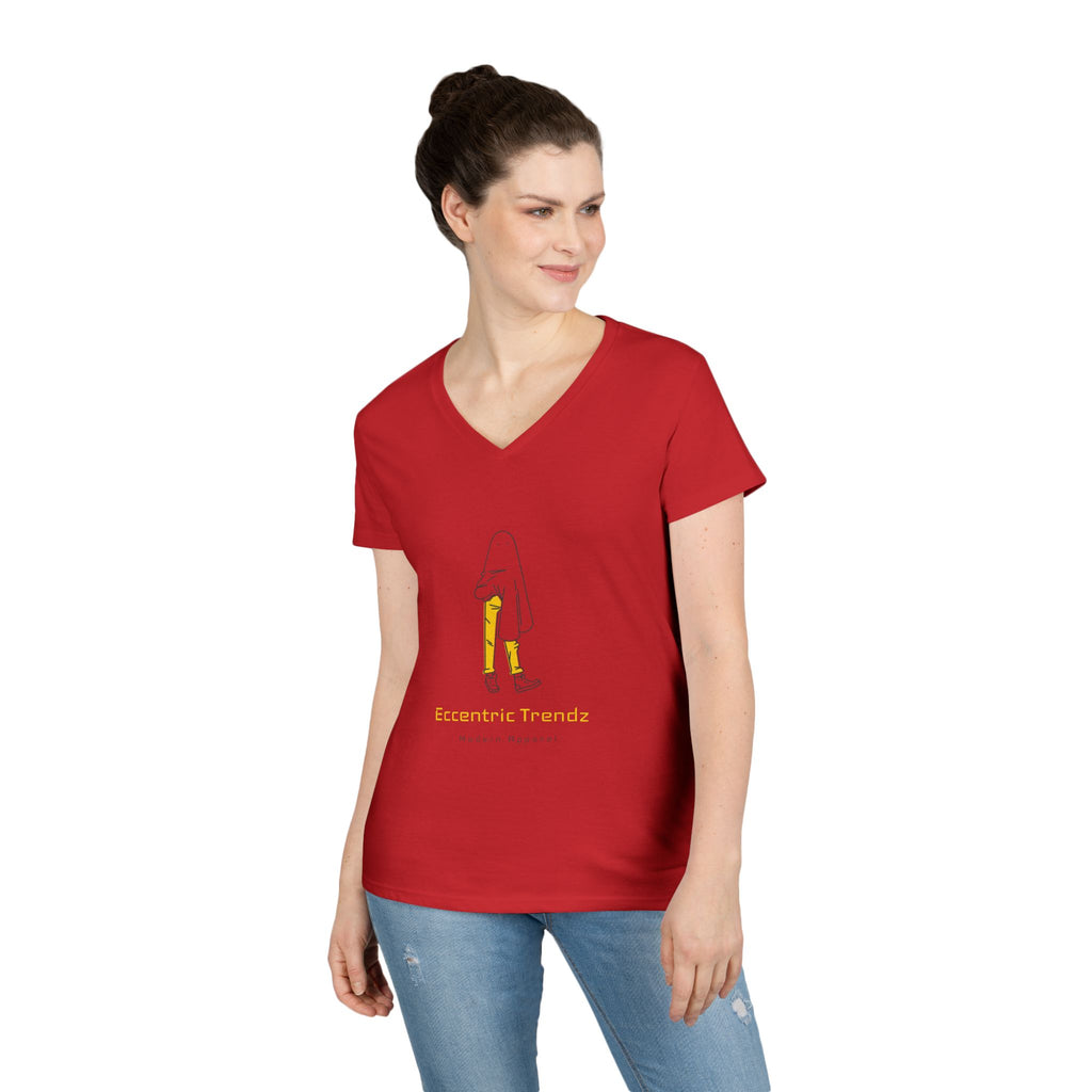 Eccentric Trendz Ladies' V-Neck Minimal Yellow Ghost Graphic Tee