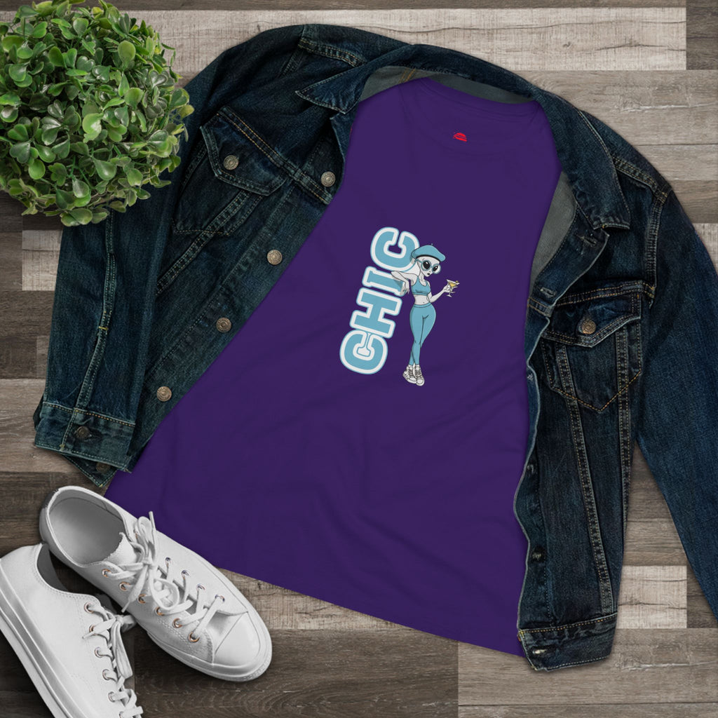 Eccentric Trendz Ladies' V-Neck Minimal Light Blue "CHIC" Graphic Tee