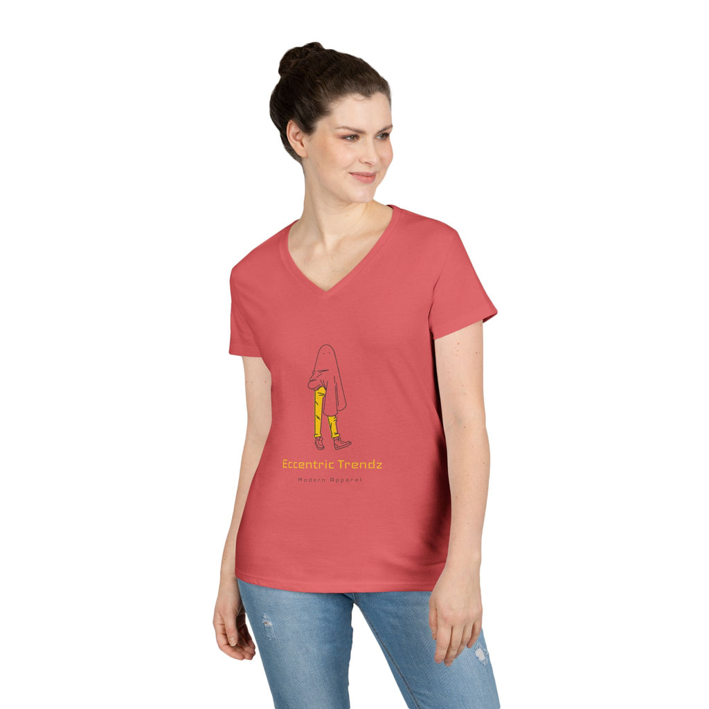 Eccentric Trendz Ladies' V-Neck Minimal Yellow Ghost Graphic Tee