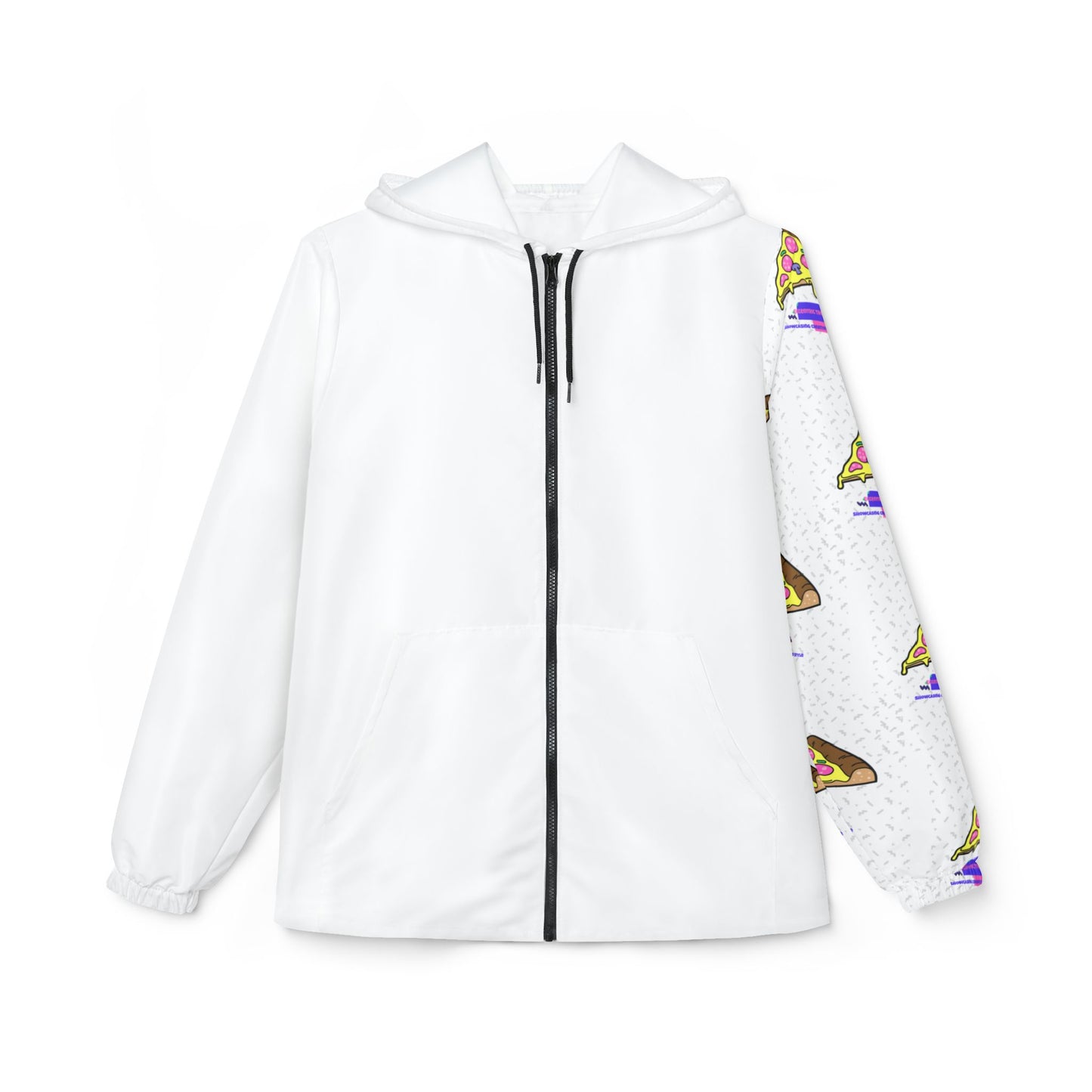 Eccentric Trendz Hooded Retro Pixel Pizza Design Windbreaker