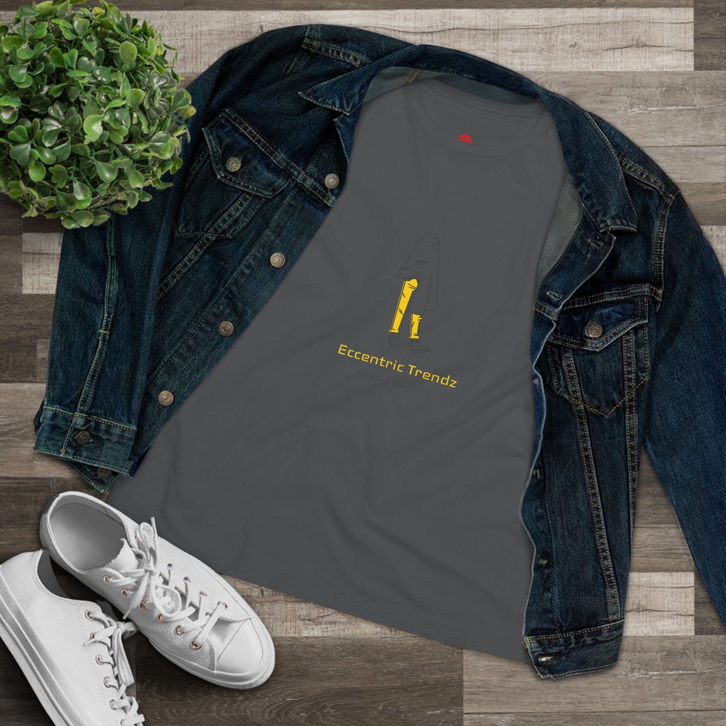 Eccentric Trendz Ladies' V-Neck Minimal Yellow Ghost Graphic Tee