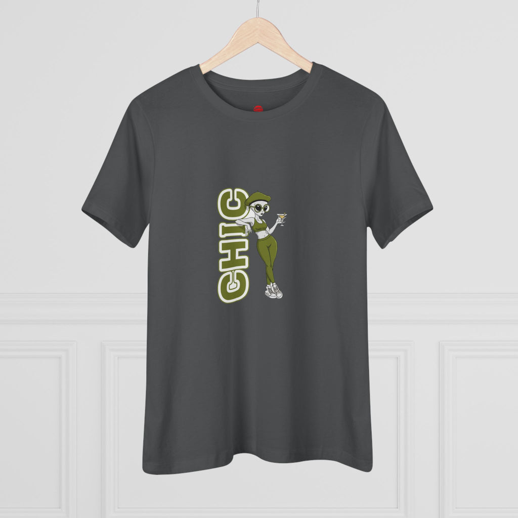 Eccentric Trendz Ladies' V-Neck Minimal Green "CHIC" Graphic Tee