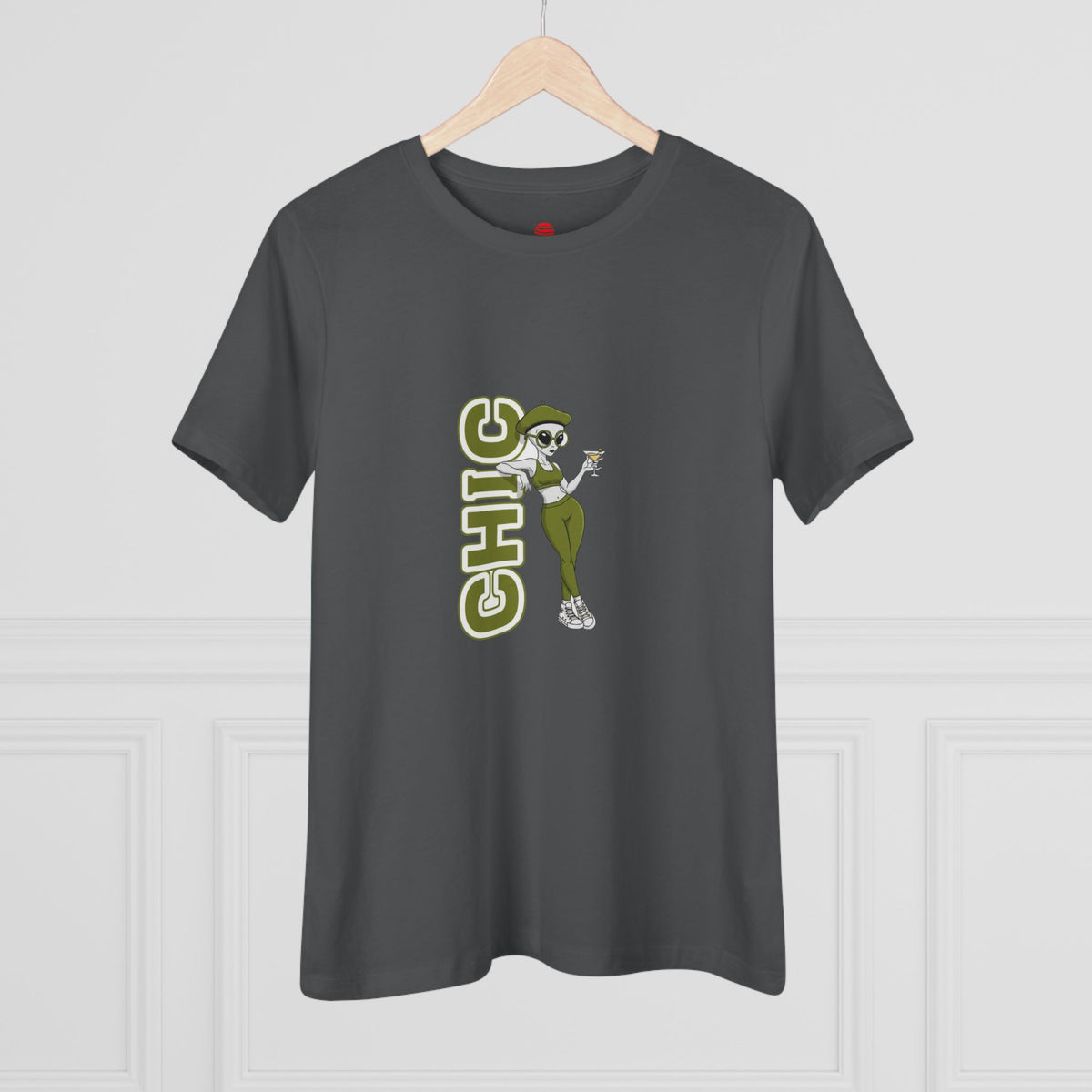 Eccentric Trendz Ladies' V-Neck Minimal Green "CHIC" Graphic Tee