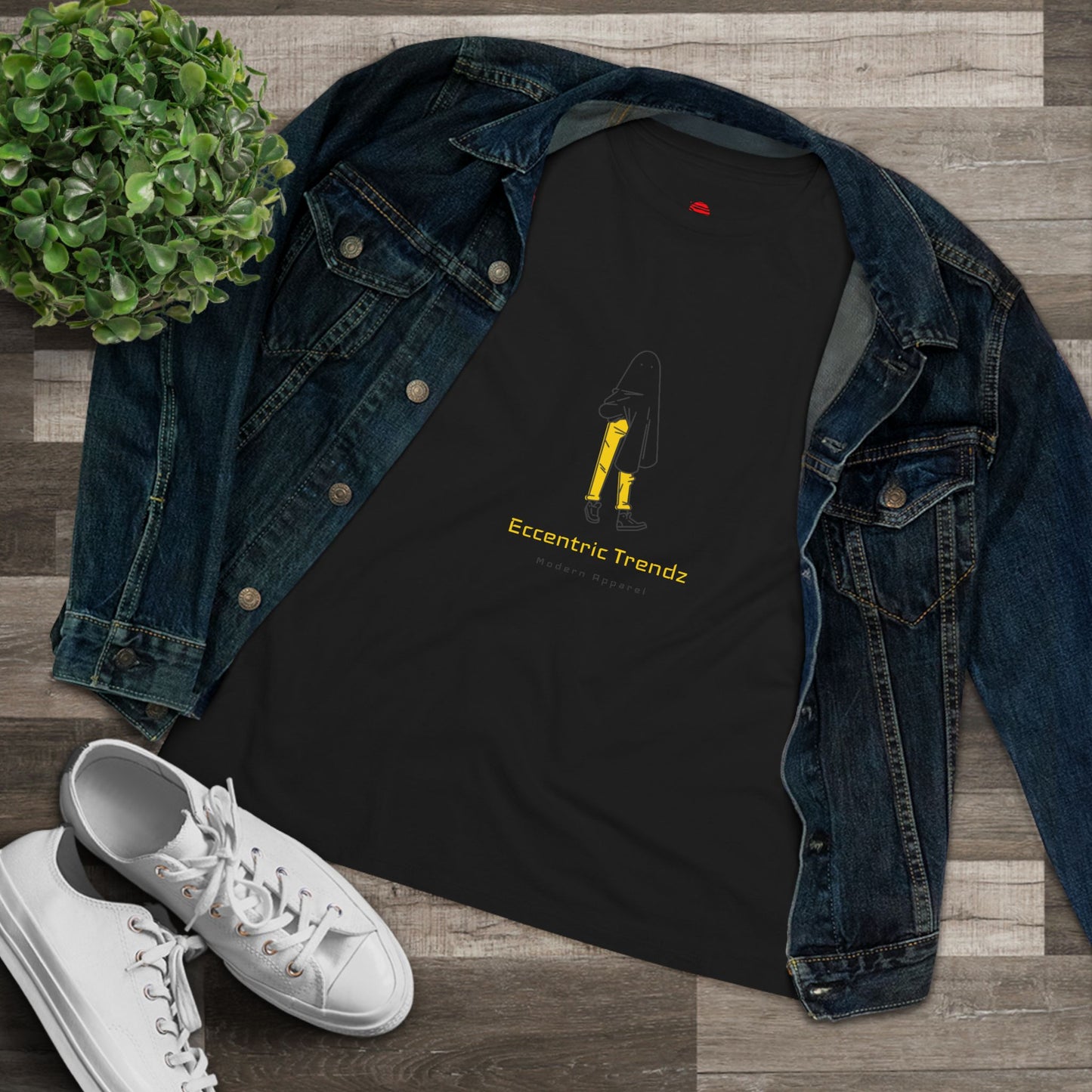 Eccentric Trendz Ladies' V-Neck Minimal Yellow Ghost Graphic Tee