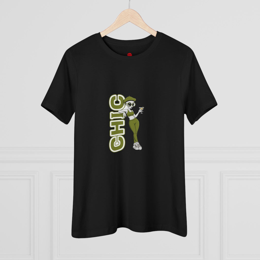 Eccentric Trendz Ladies' V-Neck Minimal Green "CHIC" Graphic Tee