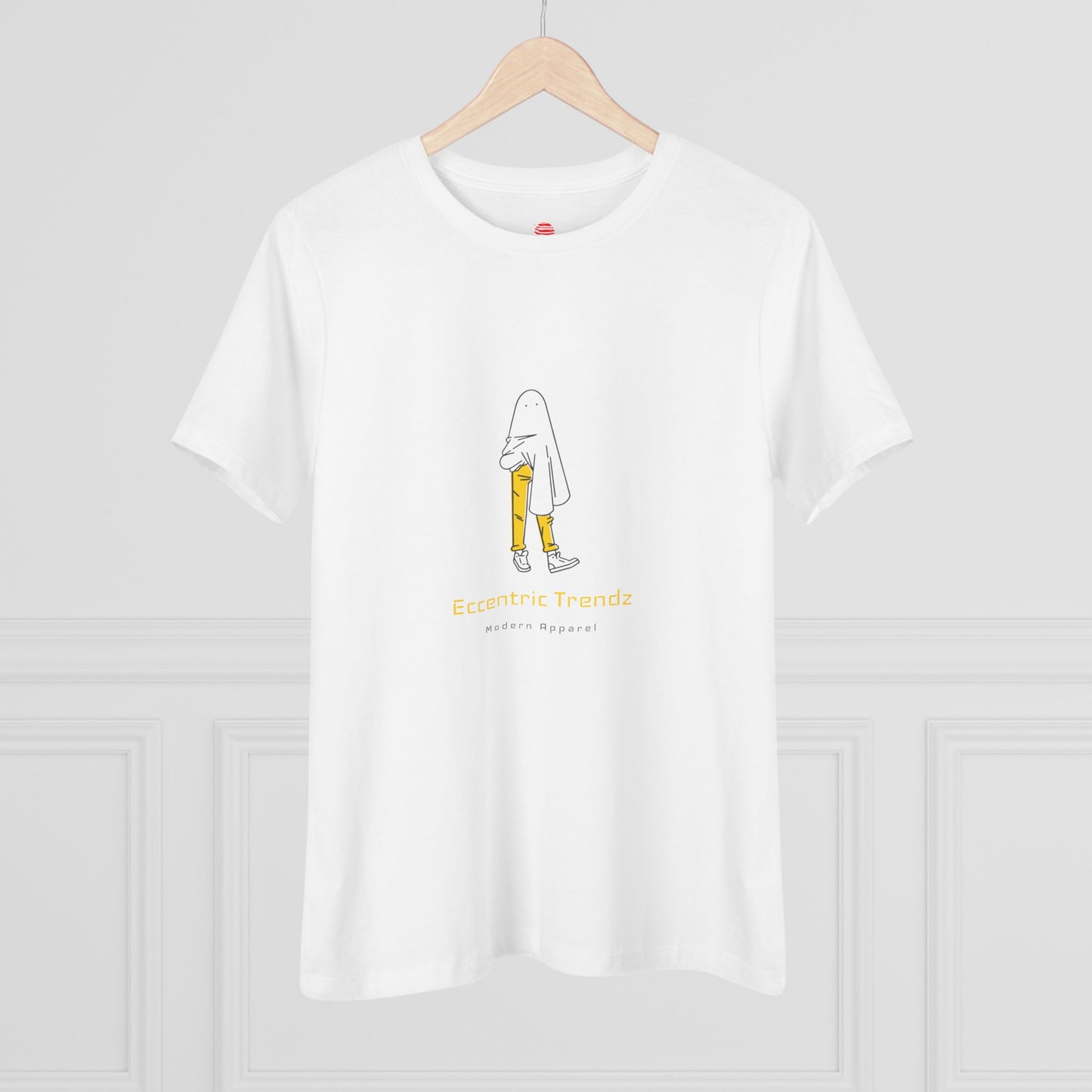 Eccentric Trendz Ladies' V-Neck Minimal Yellow Ghost Graphic Tee