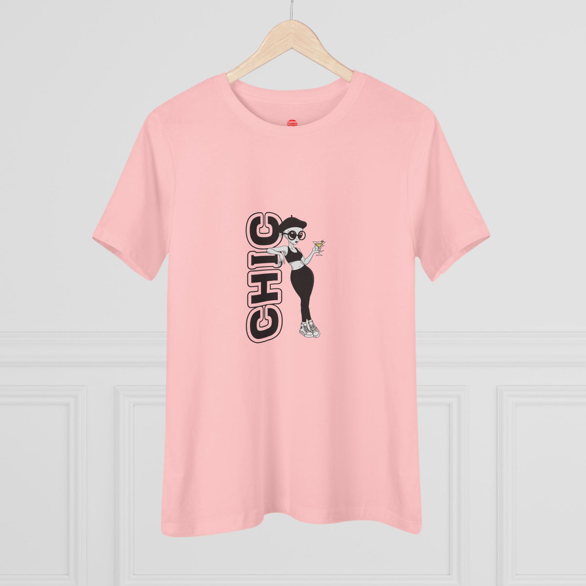 Eccentric Trendz Ladies' V-Neck Minimal Black "CHIC" Graphic Tee