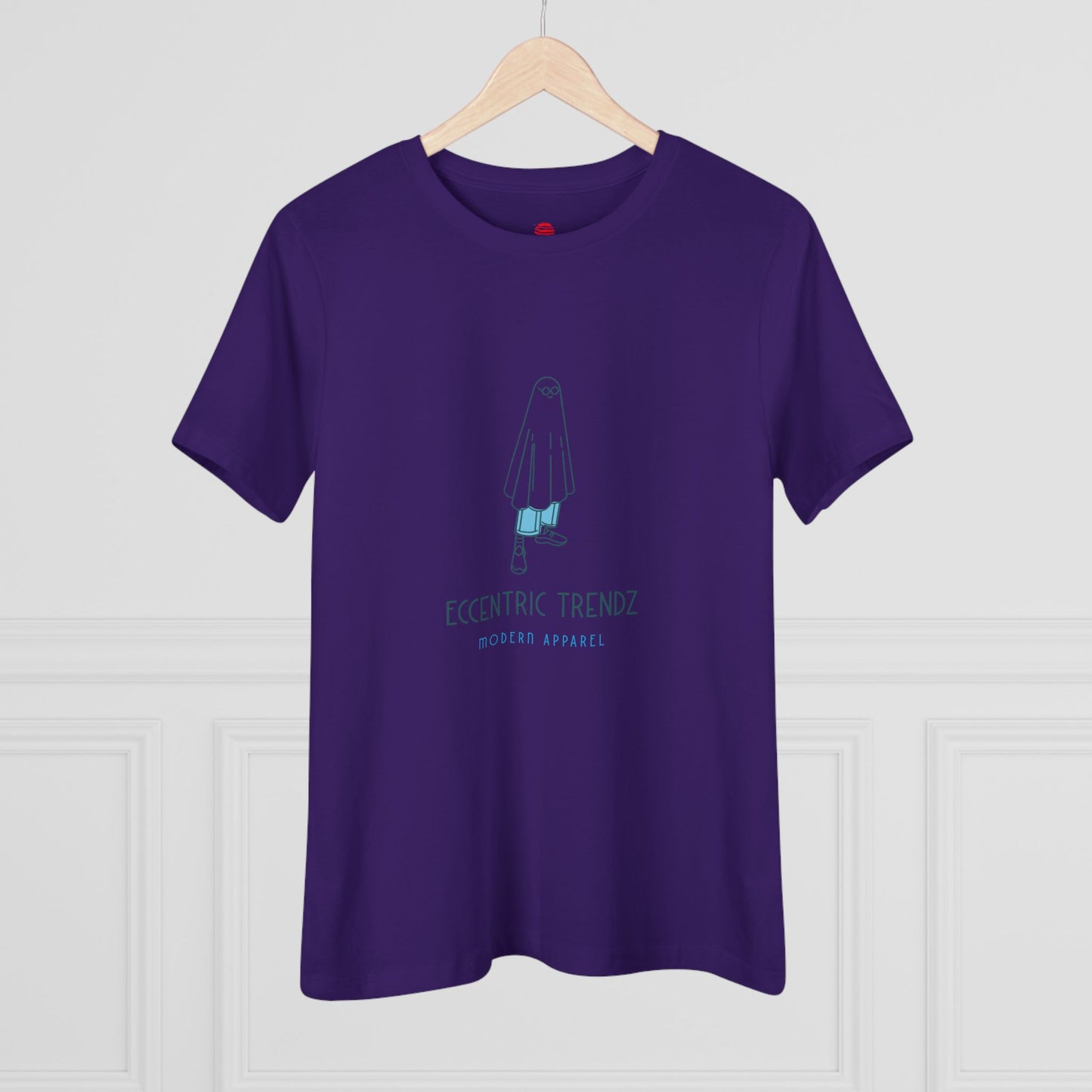 Eccentric Trendz Ladies' V-Neck Minimal Blue Ghost Graphic Tee