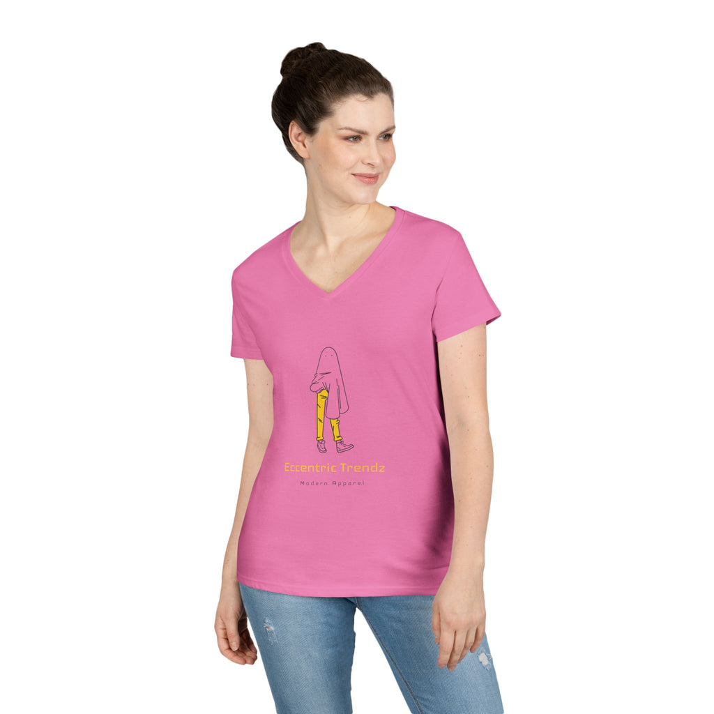 Eccentric Trendz Ladies' V-Neck Minimal Yellow Ghost Graphic Tee