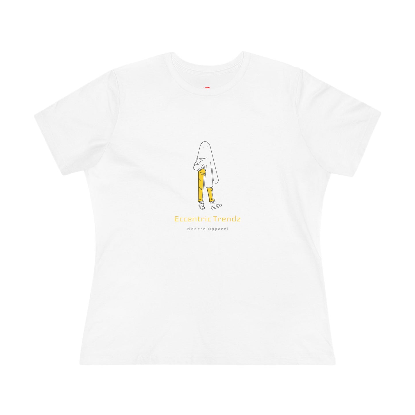 Eccentric Trendz Ladies' V-Neck Minimal Yellow Ghost Graphic Tee