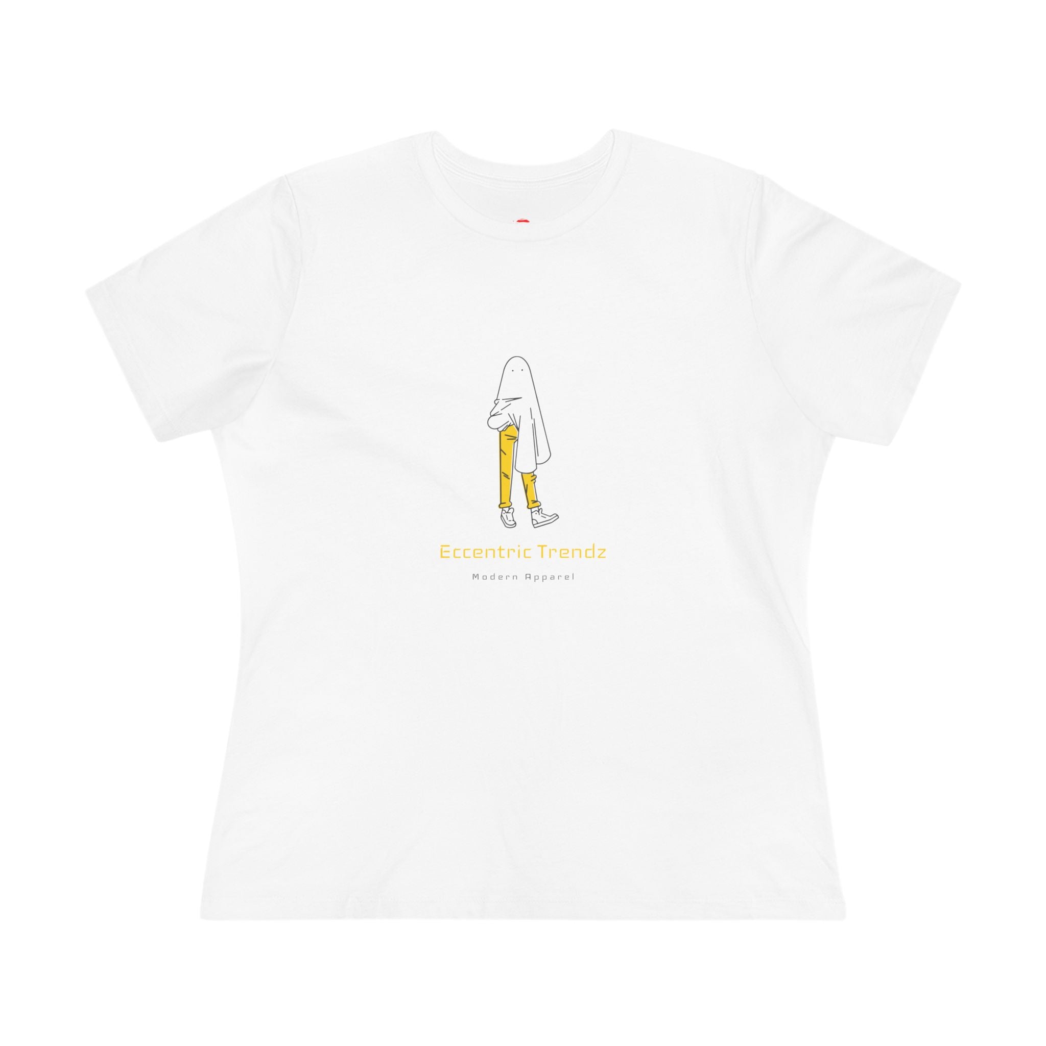 Eccentric Trendz Ladies' V-Neck Minimal Yellow Ghost Graphic Tee