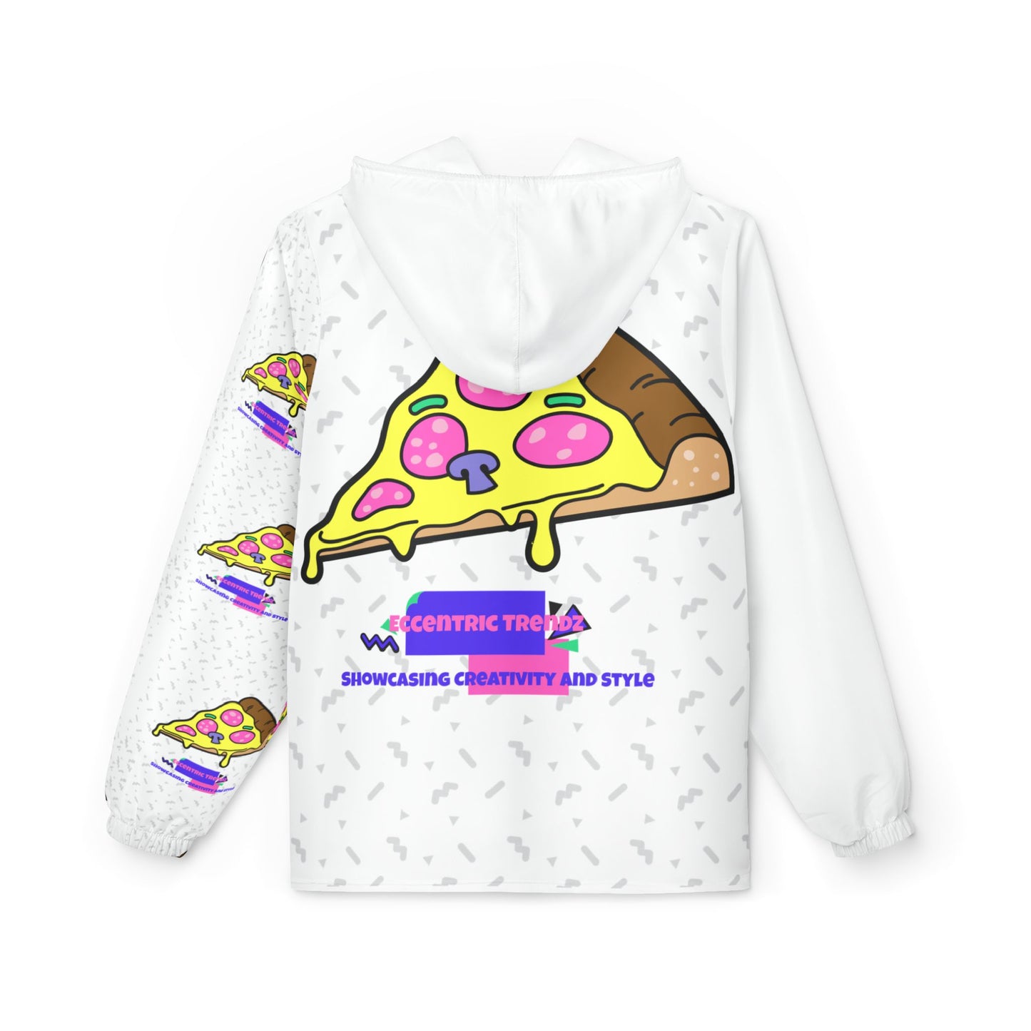 Eccentric Trendz Hooded Retro Pixel Pizza Design Windbreaker