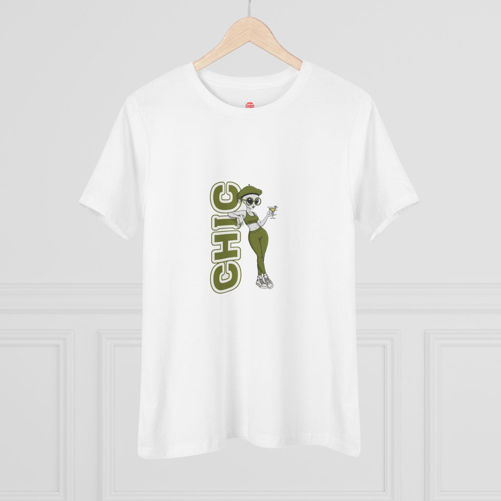 Eccentric Trendz Ladies' V-Neck Minimal Green "CHIC" Graphic Tee