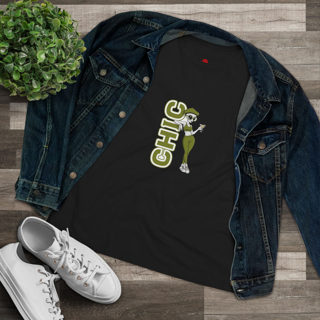 Eccentric Trendz Ladies' V-Neck Minimal Green "CHIC" Graphic Tee