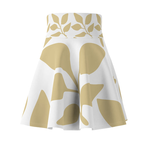 Eccentric Trendz Floral Beige Leaf Print High-Waist Skater Skirt