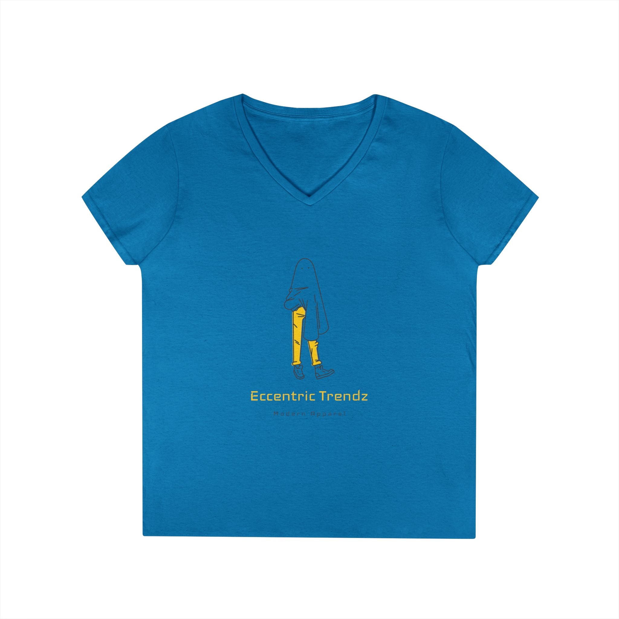Eccentric Trendz Ladies' V-Neck Minimal Yellow Ghost Graphic Tee