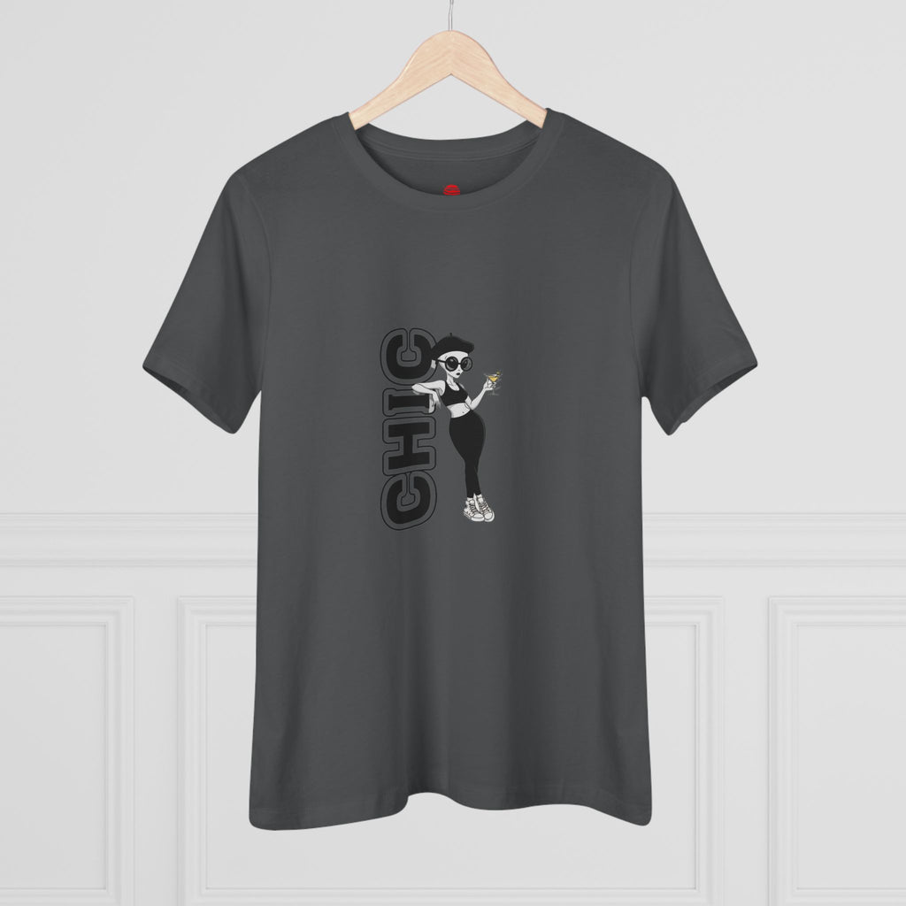 Eccentric Trendz Ladies' V-Neck Minimal Black "CHIC" Graphic Tee