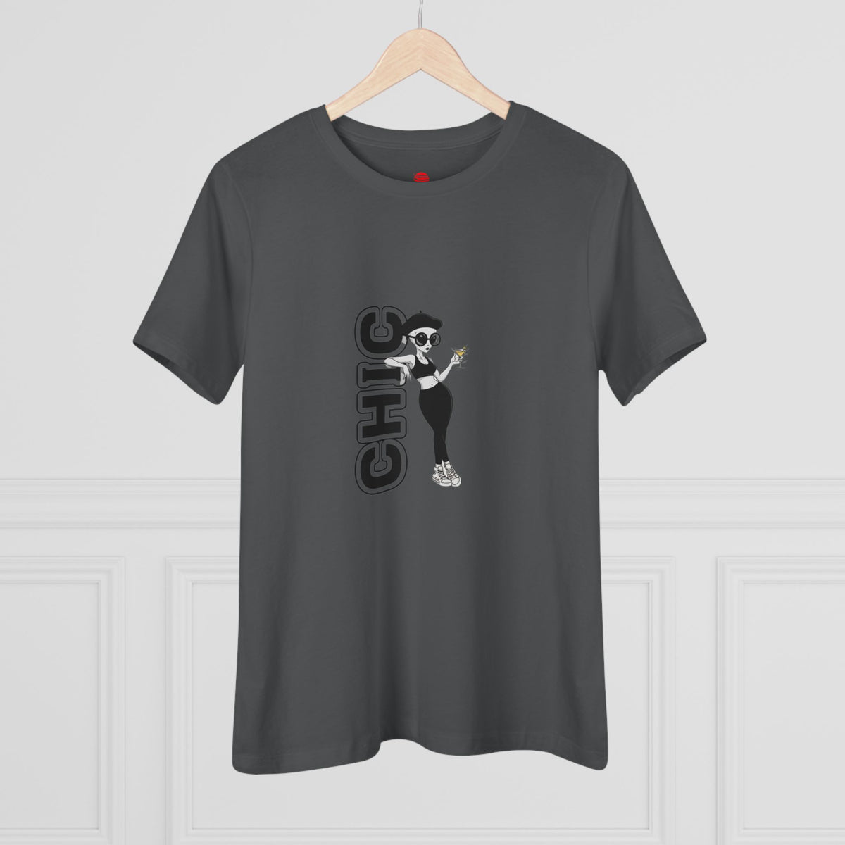 Eccentric Trendz Ladies' V-Neck Minimal Black "CHIC" Graphic Tee