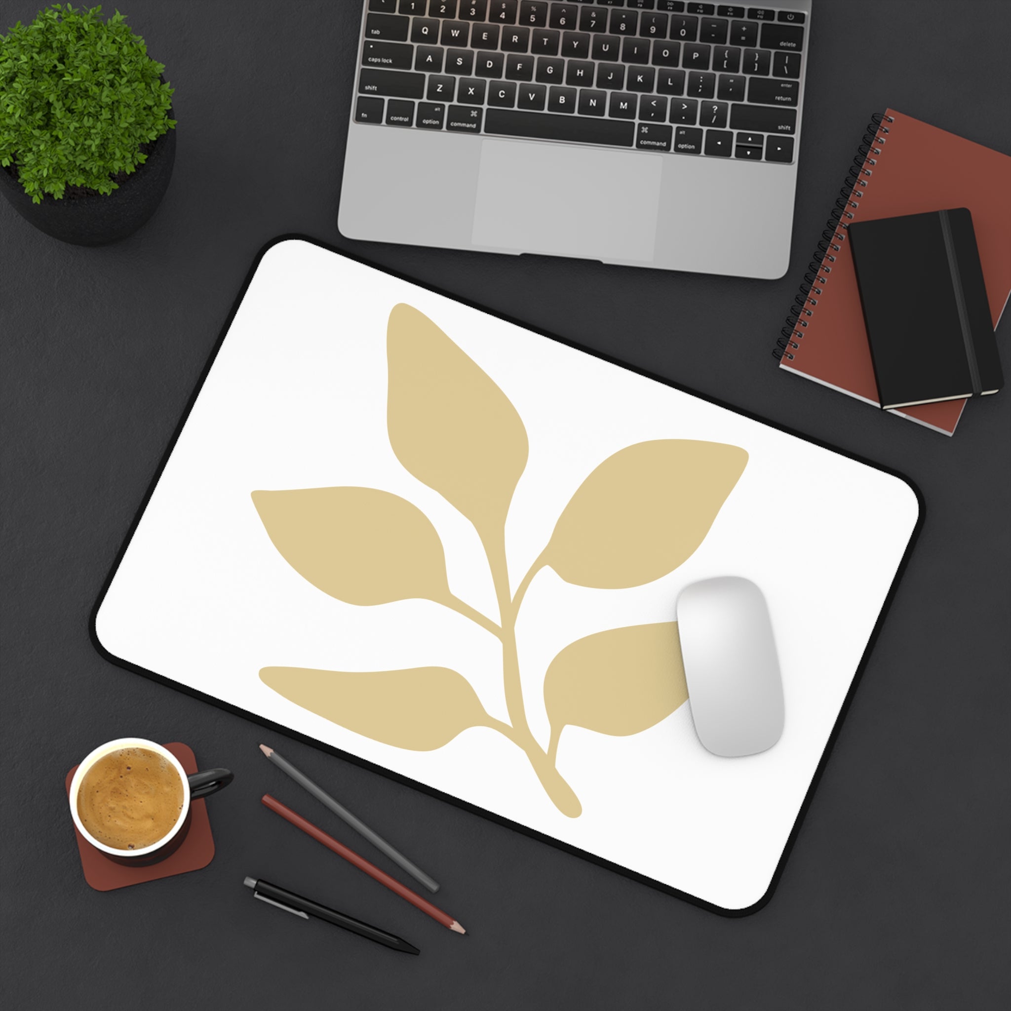 Eccentric Trendz Home Office Mouse Pad Minimalist Beige Botanical Leaf