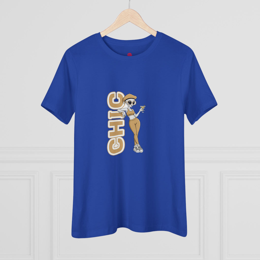 Eccentric Trendz Ladies' V-Neck Minimal Tan "CHIC" Graphic Tee