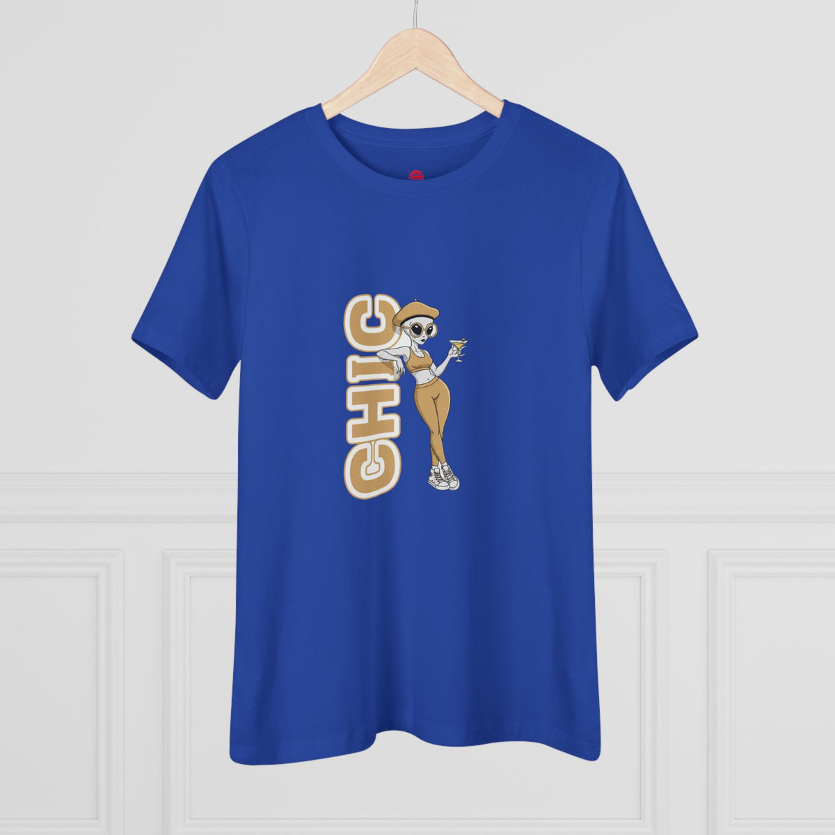 Eccentric Trendz Ladies' V-Neck Minimal Tan "CHIC" Graphic Tee