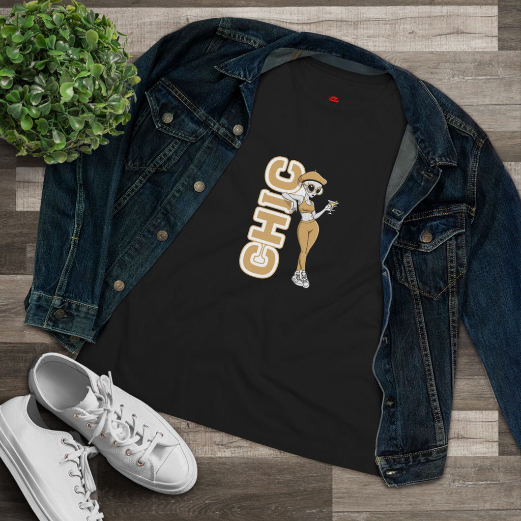 Eccentric Trendz Ladies' V-Neck Minimal Tan "CHIC" Graphic Tee