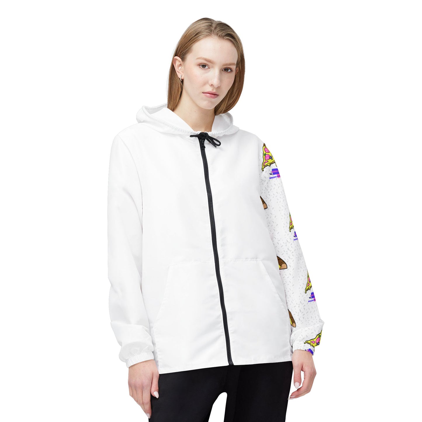 Eccentric Trendz Hooded Retro Pixel Pizza Design Windbreaker